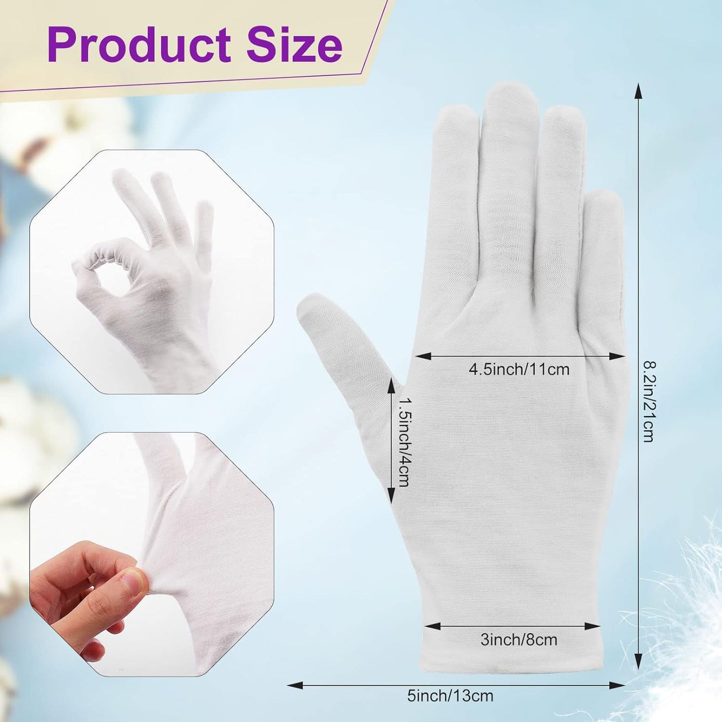 24 Pairs Soft Cotton Gloves - Washable, Moisturizing, Eczema-Friendly, Stretch for Coin Inspection - Men & Women