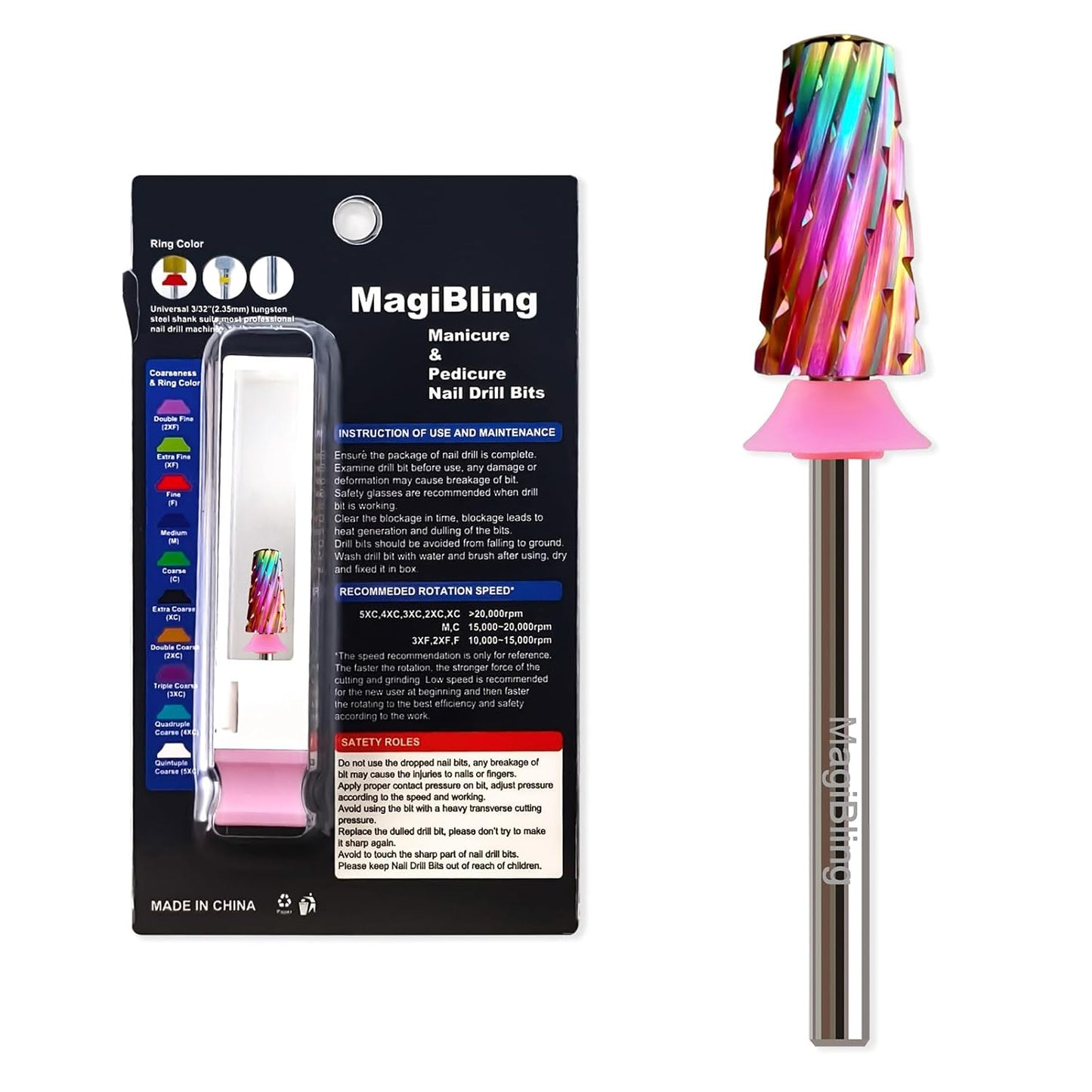 Round Top Nail Drill Bits, Cross Cut Tapered 3/32'' Safety Tungsten Carbide Professional Bit, Remove Gel Fast, Left Right Hand Use, Acrylic Nail Polish, Technicians Bits, Triple Coarse.