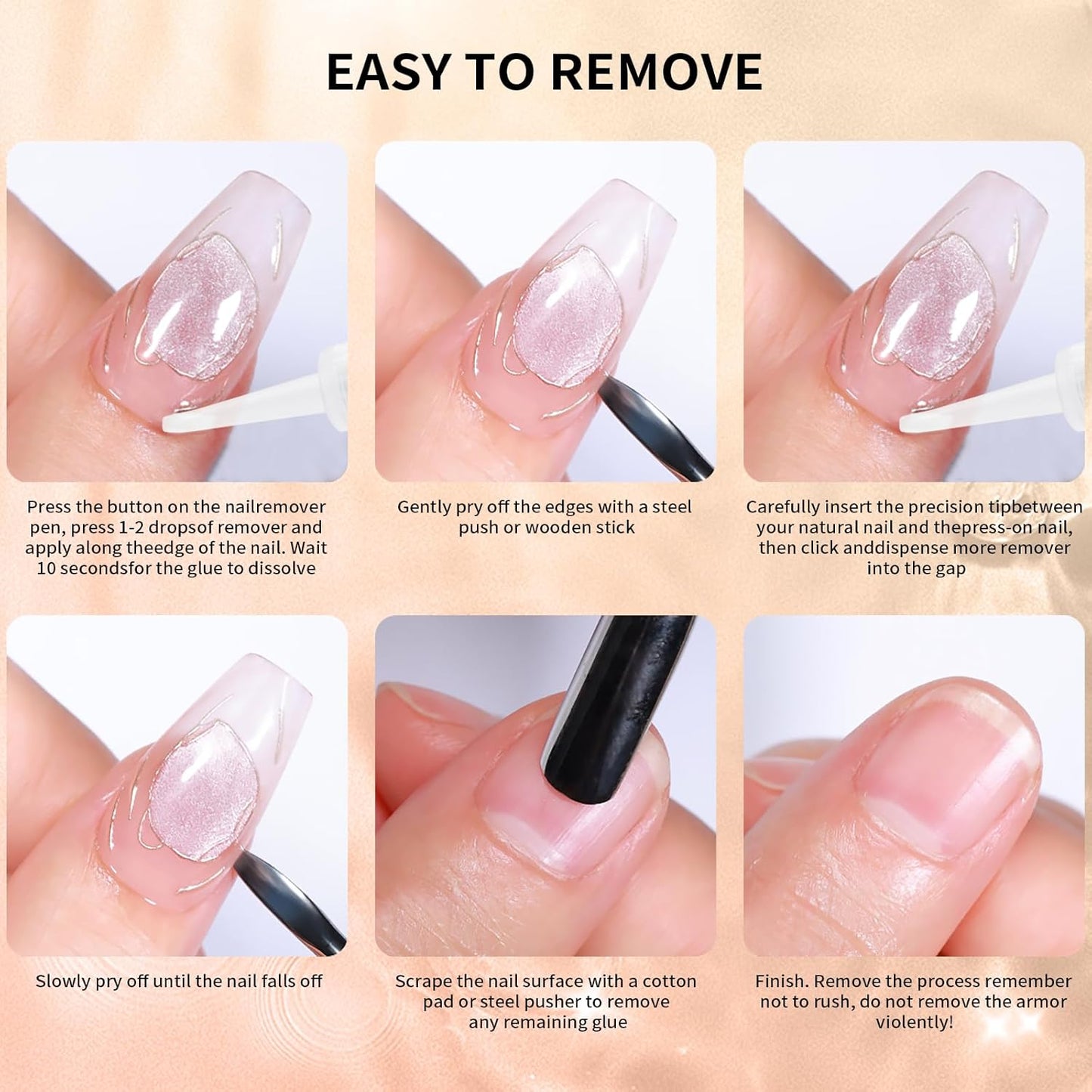 2-Pack Nail Glue Remover Pens with Cuticle Pusher – Click Pen Design for Easy Press-On Nail Removal – Quick & Gentle Adhesive Debonder for Fake Nails – Not for Gel Polish or Base Coat (5ml Each)