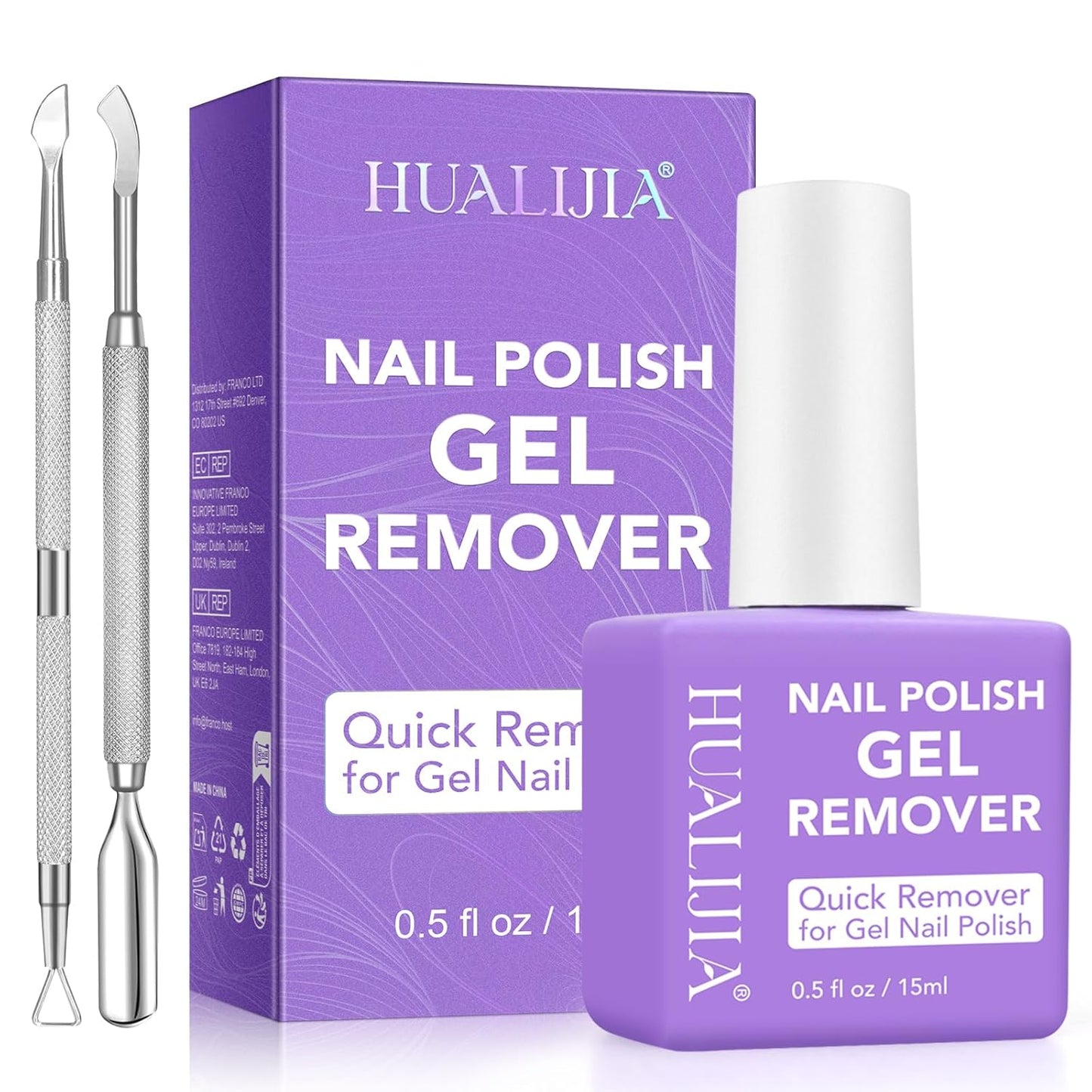 Gel Nail Polish Remover, Gel Polish Remover for Nails Kit with Cuticle Pusher & Scraper, Don't Hurt Your Nails, Easily & Quickly Remove Nail Polish in 3-5 Minutes (15ML)
