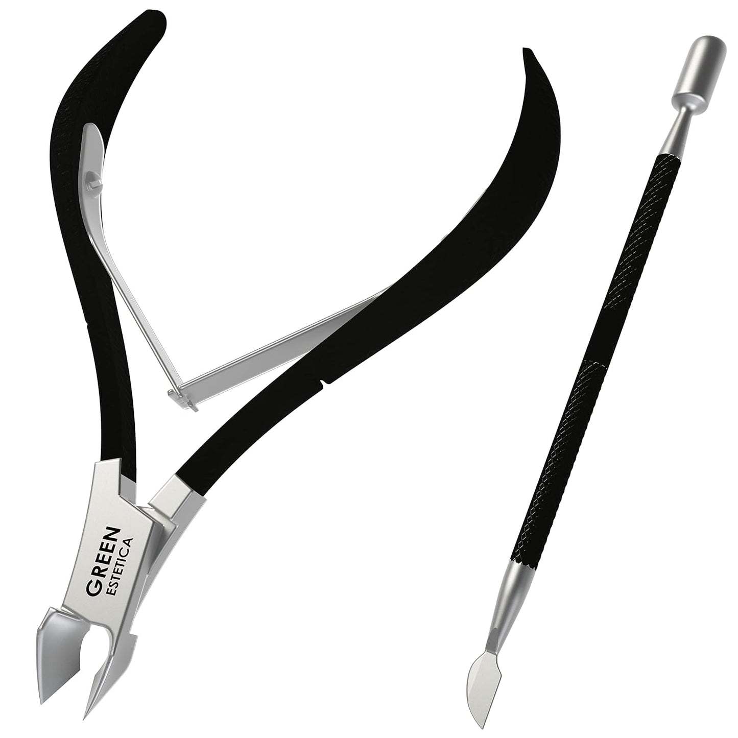 Professional Cuticle Trimmer with Cuticle Pusher Nail Cuticle Remover Nipper Silver Stainless Steel Sharp Blades Manicure Tools with Double Spring Nail Care Pedicure Nail Tools Home Spa (Black)