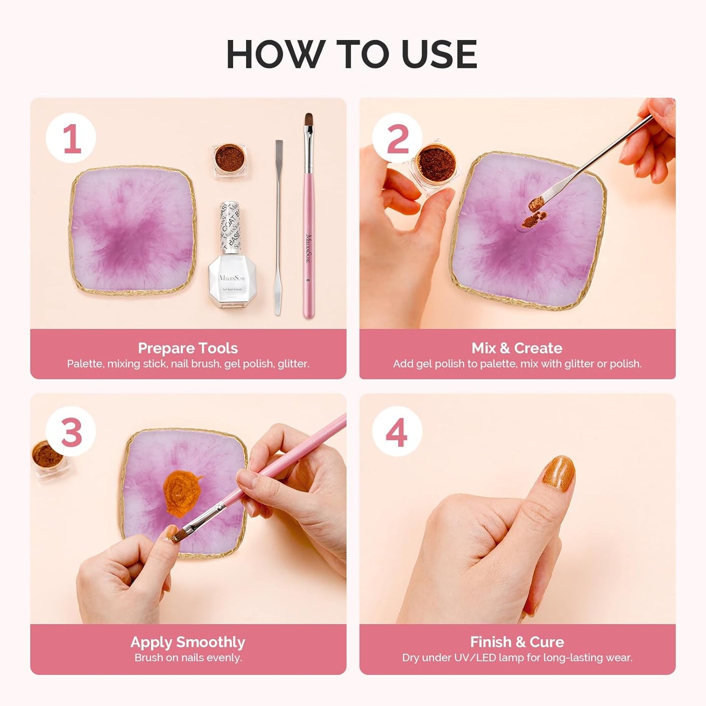 MelodySusie 1PC Square Shape Resin Nail Art Palette, Professional Color Mixing Board for Gel Polish, Acrylics, Pigment Blending, Salon and DIY Makeup Artist Tool, Purple