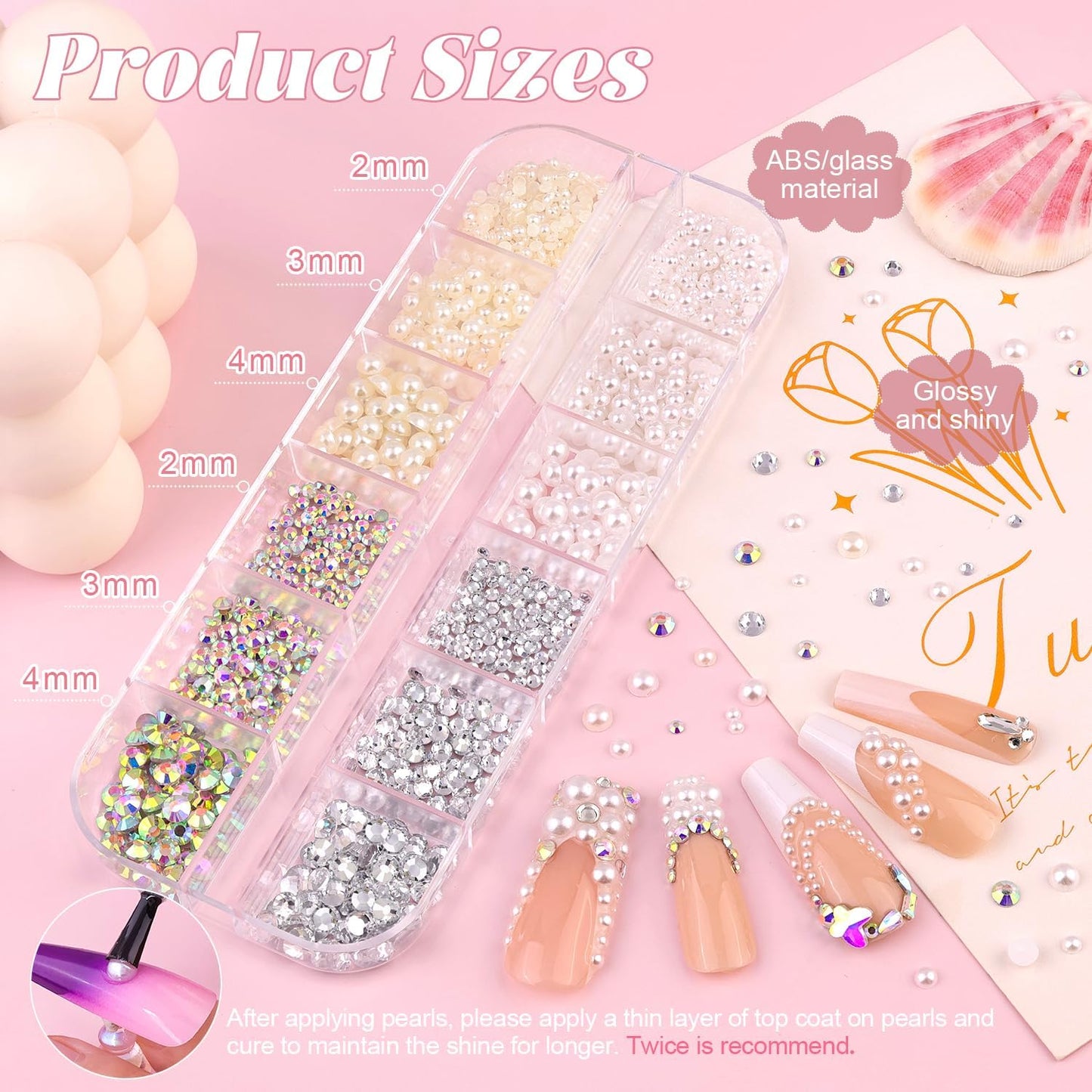 10000Pcs Nail Gems and Rhinestones for Nail Art with Rhinestone Glue, Flatback Nail Pearls and Caviar Nail Beads(Silver+Gold, Colorful Rhinestones Bedazzling Gems Pearl Nail Charms for Nail Design