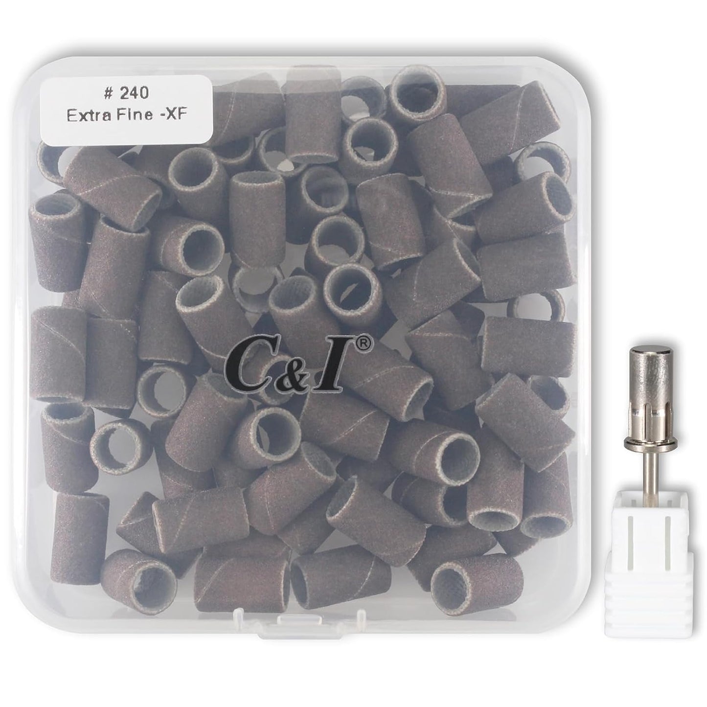 C & I Nail Sanding Bands 100 PCS Plus Upgrade Mandrel 1 PC, Nail Drill Bits for Acrylic Gel Nails Remove, Natural Nails Buffer for Nail Prep and Nail Shiner (Coffee, #240 Extra Fine)
