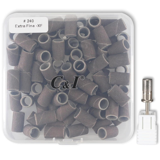 C & I Nail Sanding Bands 100 PCS Plus Upgrade Mandrel 1 PC, Nail Drill Bits for Acrylic Gel Nails Remove, Natural Nails Buffer for Nail Prep and Nail Shiner (Coffee, #240 Extra Fine)