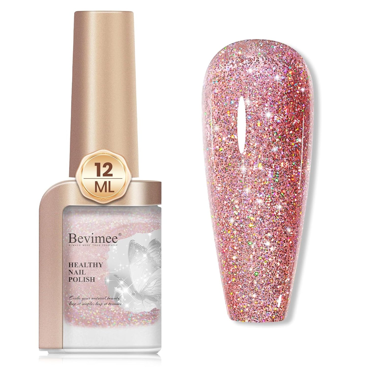 Glitter Nail Polish Quick Dry 12ML Shimmer Holographic Reflective Nail Polish Air Fast Drying Iridescent nail polish Light Brown Varnish Nail Lacquer Nail Art for Beginner-1PC