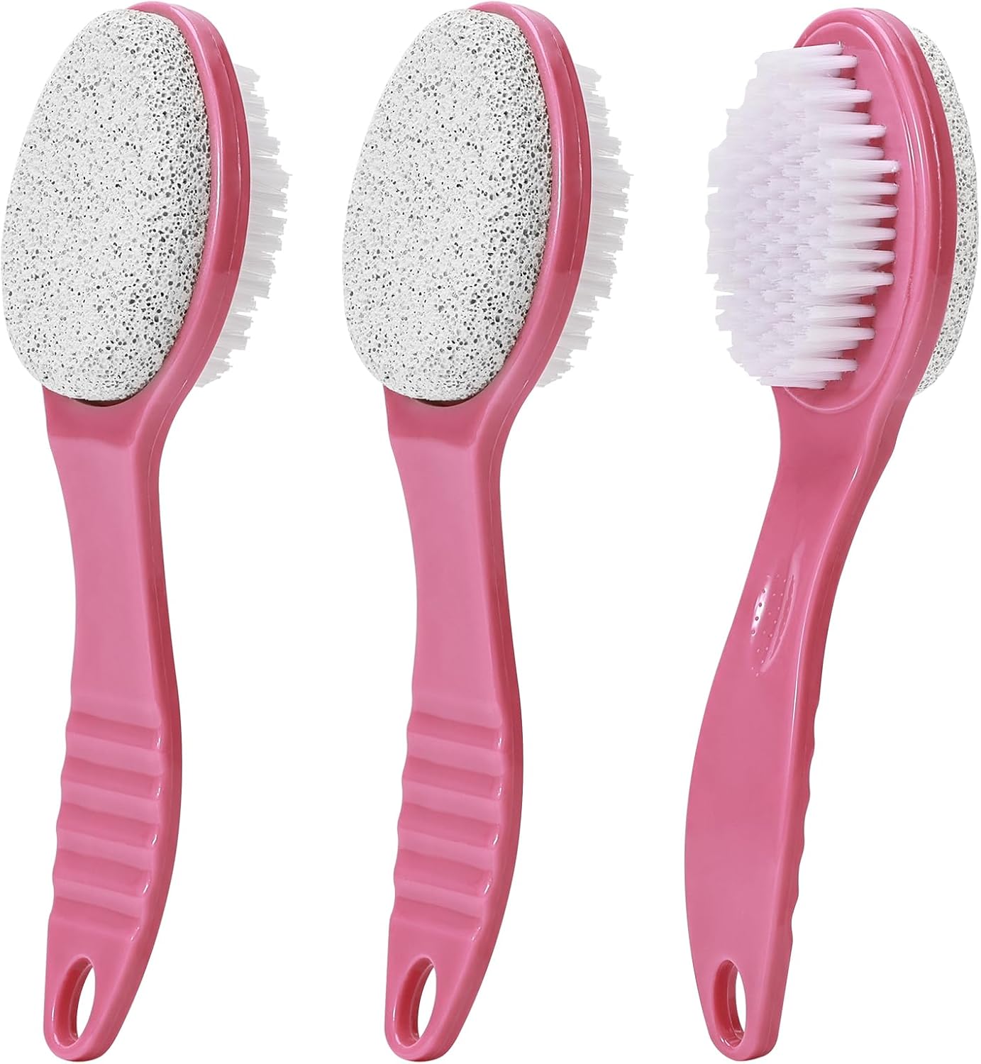 Foot Callus Remover, Double-Sided Pumice Stone Brush for Feet, 3 Pack Foot File Scrubber for Home Feet Care, Multi Purpose Pedicure Tools with Handle for Dead Skin Remover, Rose Pink