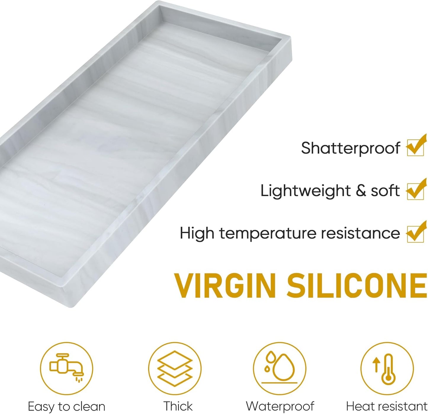 Silicone Bathroom Tray,Shatterproof Bathroom Vanity Tray,High-Grade Silicone Durable Rectangle Tray for Bathroom Trays for Counter Soap Dispenser Tray-Large 10.6 * 5.1 in