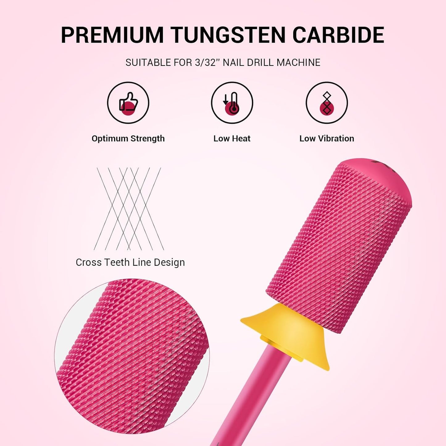 MelodySusie Safety Nail Drill Bits, 3/32'' Smooth Round Top Large Barrel Carbide Bits, Suitable for Manicure Pedicure Cuticle Gel Polishing, Beginners Bits, Pink Blossom, Series Bit-S, XF