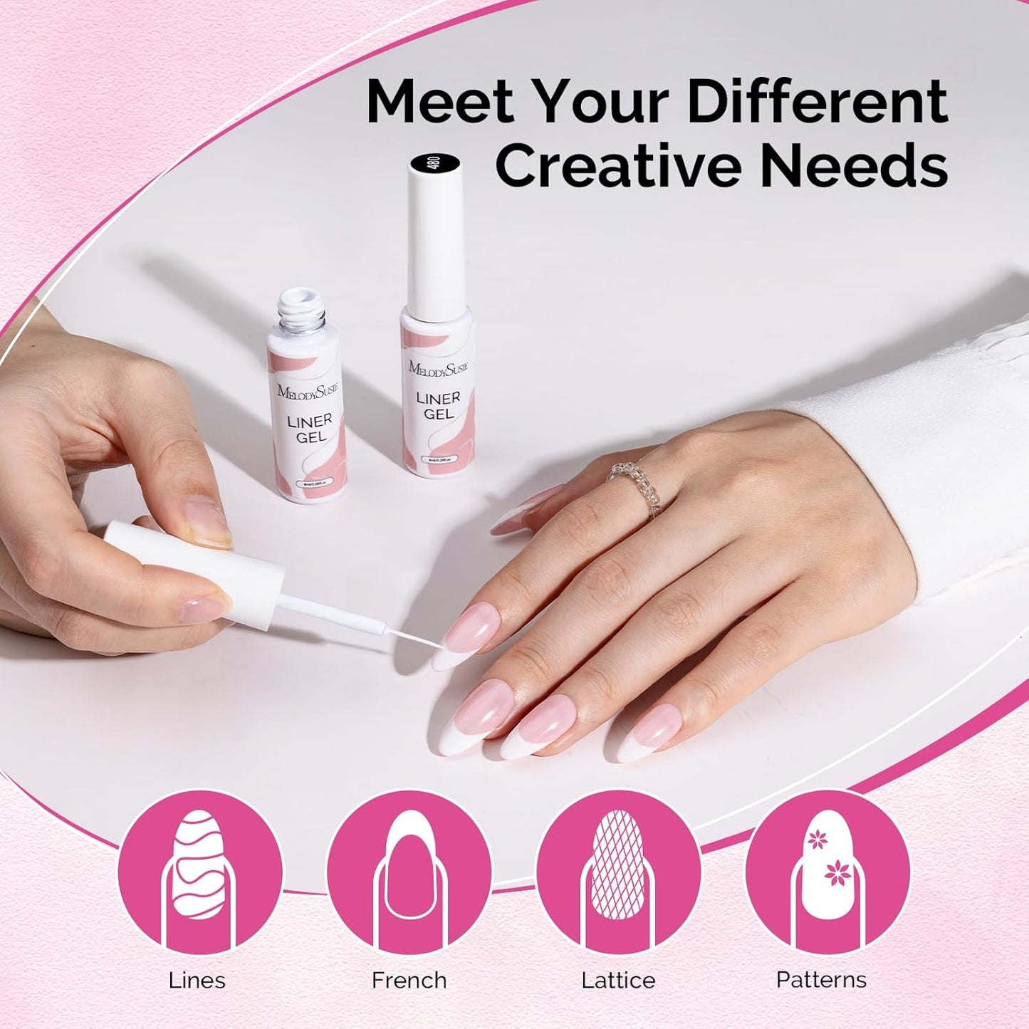 MelodySusie 8ML White Gel Liner Nail Art Polish,for Line and Patterns of Painting,French Nail Tips,DIY Manicure Pedicure for Home DIY Salon Use