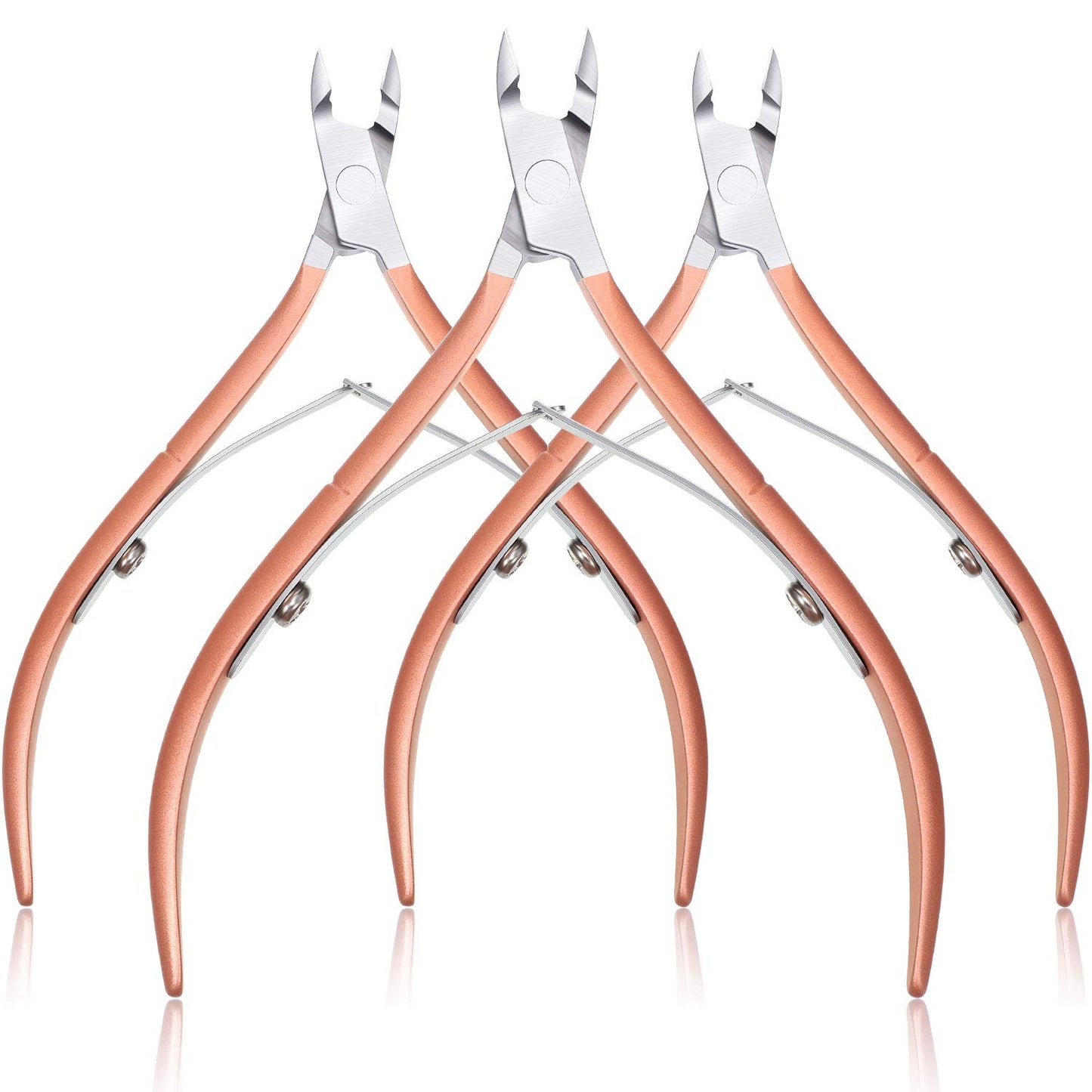 Mudder 3 Packs Cuticle Nippers Cutter Tool Stainless Steel Nail Cuticle Trimmer Remover with Pointed Blade Scissors Pedicure Manicure Tool for Fingernails Nails Care and Toenails(Rose Gold)