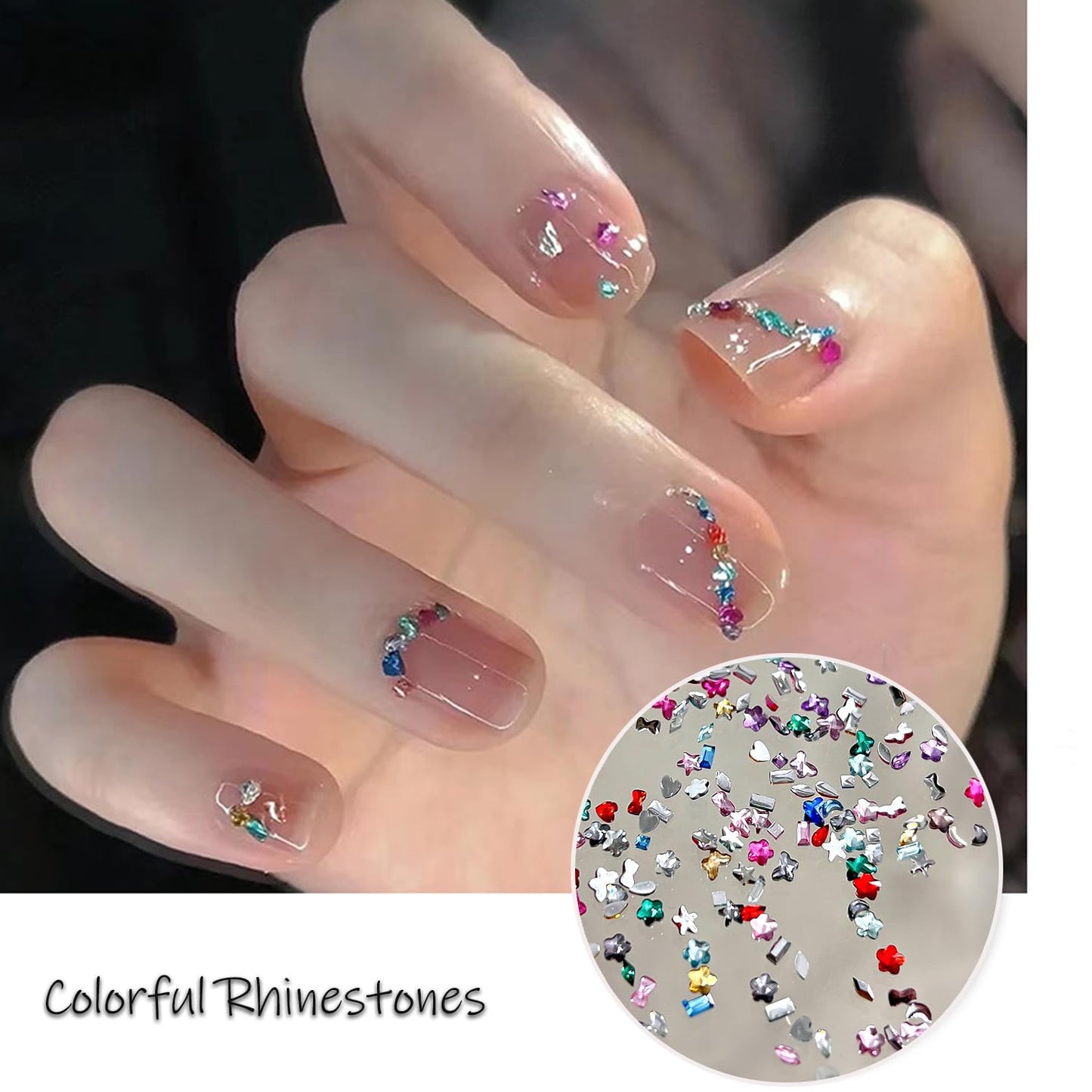 1440Pcs Mini Nail Rhinestones Colorful Nail Art Charms Multi Shape Crystal Charm Luxury Nail Art Flat Back Gems for 3D Small Star Heart Star Flower Nail Diamonds DIY Accessories Glitter Manicure Decor