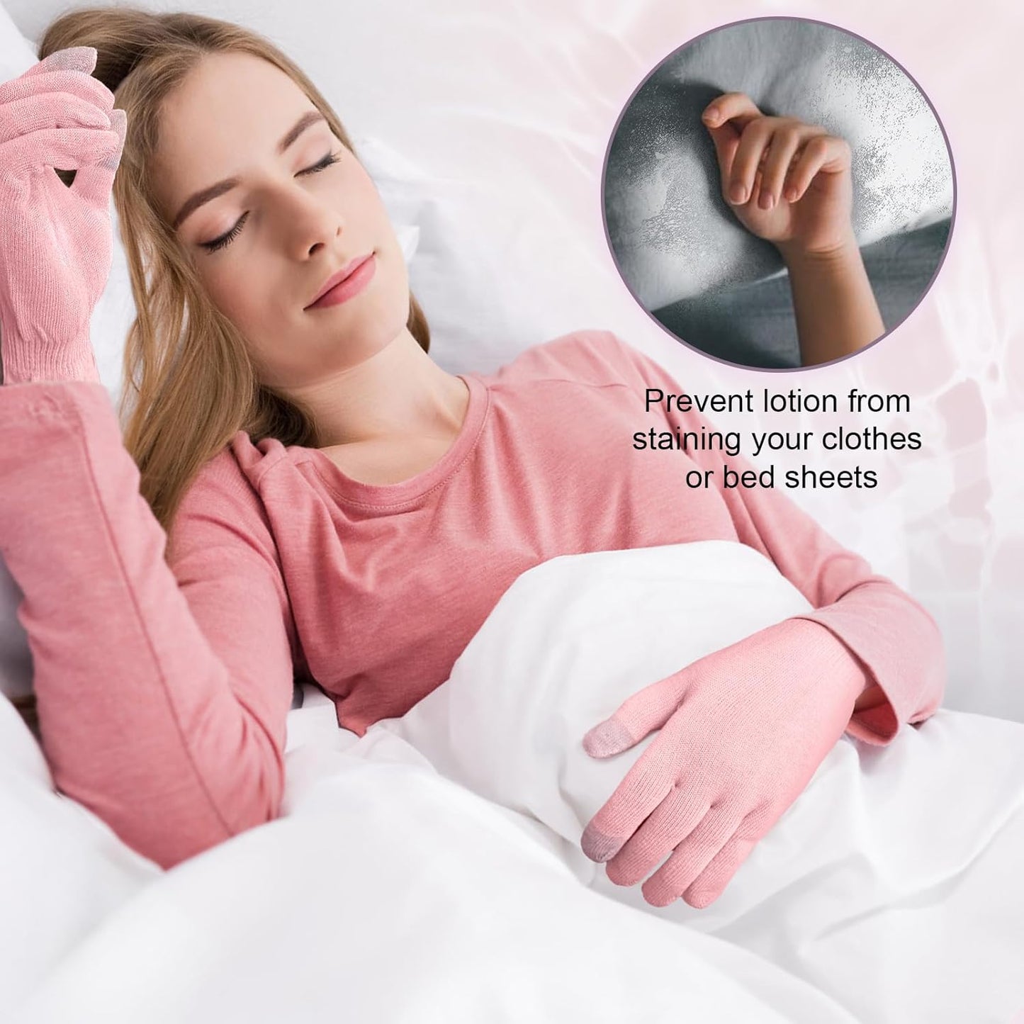 MIG4U Moisturizing Beauty Gloves Touchscreen Overnight Sleeping Glove for Women Dry Hands, Nighttime Lotion, Eczema, SPA, Cosmetic Treatment, Pink 3 Pairs Size L/XL