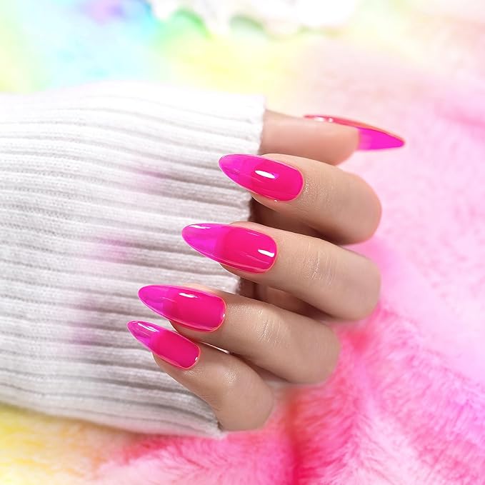 RARJSM Hot Pink Jelly Gel Nail Polish Sheer Clear Bright Pink Gel Nail Polish Transparent Neon Pinky Pastel Nude Nail GelPolish Varnish Curing Requires LED UV French Manicure Soak Off for Home Salon