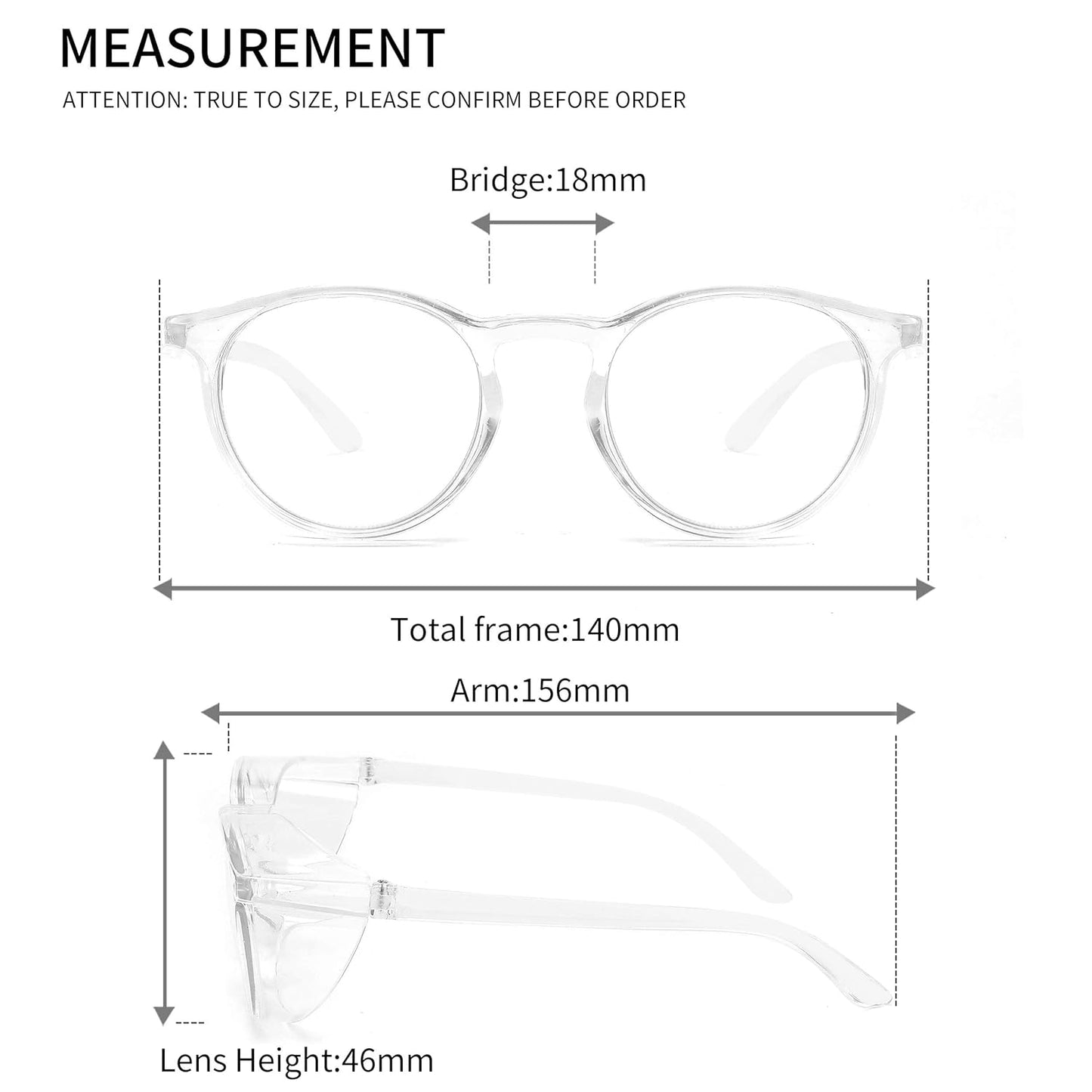 Alsenor Safety Glasses Anti Fog Goggles Protective Eyewear Blue Light Blocking Anti Dust UV Protection Glasses For Men Women (Round-Transparent)