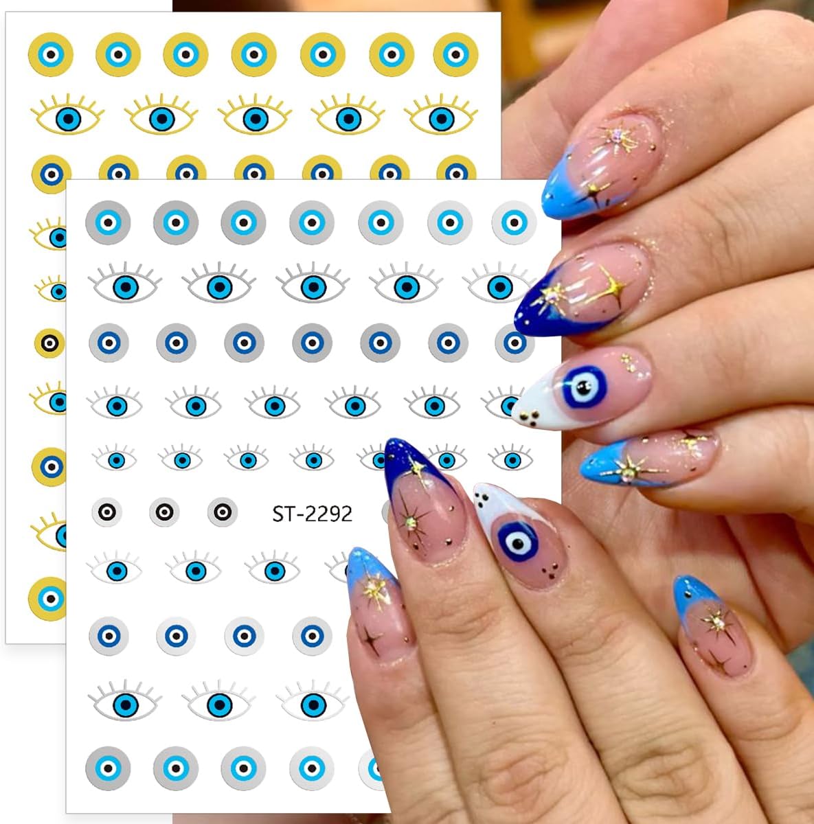 Evil Eye Nail Art Stickers 6Sheets Gothic Snake Star Sun Nail Stickers Gold Silver Blue Eye Nails Design 3D Self Adhesive Nail Art Supplies Halloween Nails Decals for Women DIY Manicure Decoration