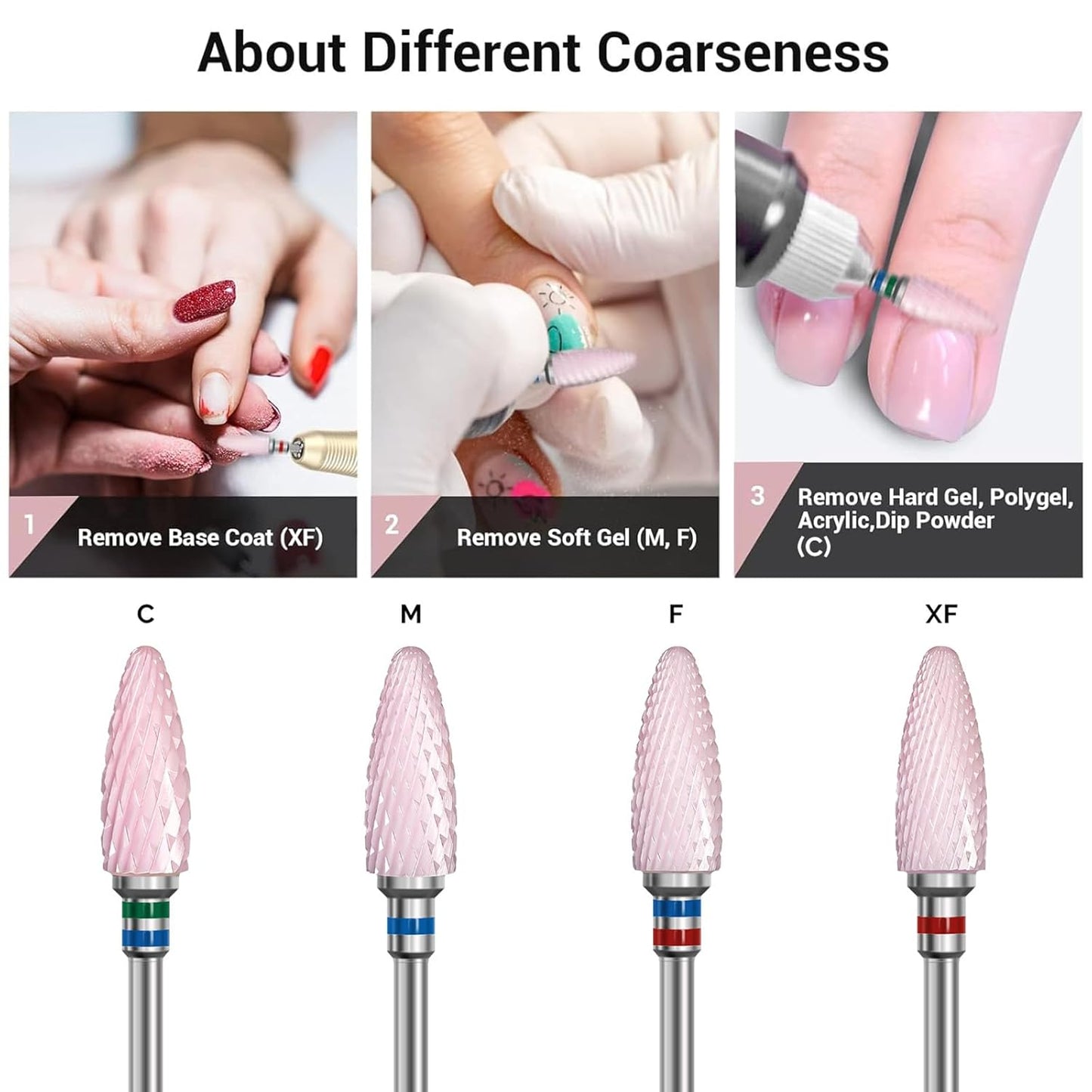 MelodySusie Ceramic Nail Drill Bit, 3/32'' (2.35mm) Professional Acrylic Nail File Flame Drill Bit for Manicure Pedicure Cuticle Gel Nail Polishing, Beginners Bits, Pink, Series Bit-S, Medium
