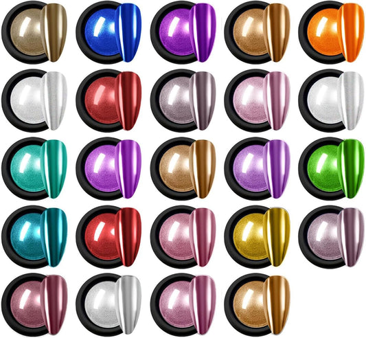 Chrome Nail Powder,24Colors Aurora Chrome Powder Mirror Luster Effect Charm Chrome Nail Powder Kit for Gel Nails,Chrome Powder for Acrylic Nails