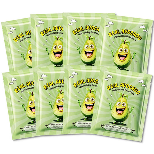 8 PCS Real Hydrating Nature Face Masks Skincare, Hyaluronic Acid, Vitamin C and E, Chamomile, Korean Beauty Essence Facial Paper Sheet Mask for Skin Care Moisturizing (Avocado)