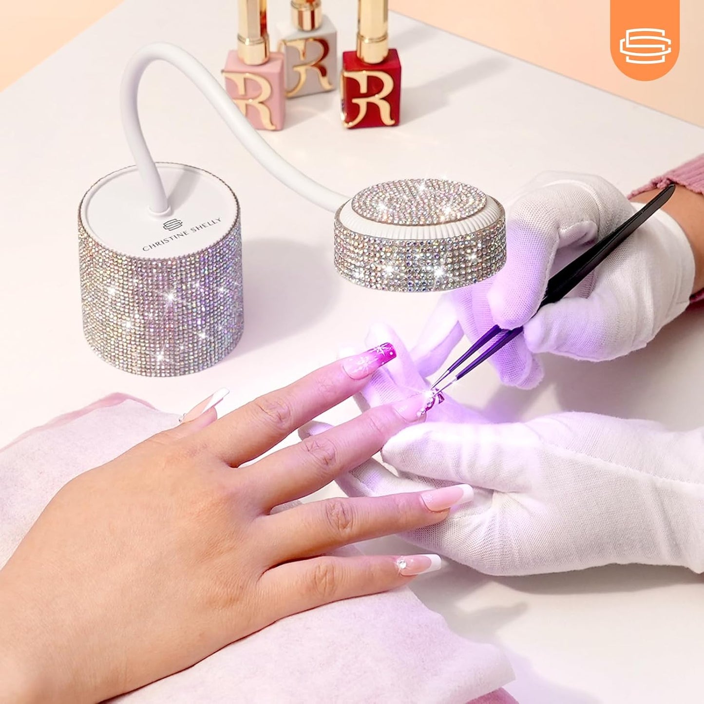 UV LED Nail Lamp, Mini UV Light for Gel Nails Polish, Rechargeable LED Flash Cure Nail Dryer, Quick Drying Goosenecks UV Nail Lamp for Home Nail Salon DIY Manicure, AB Diamond