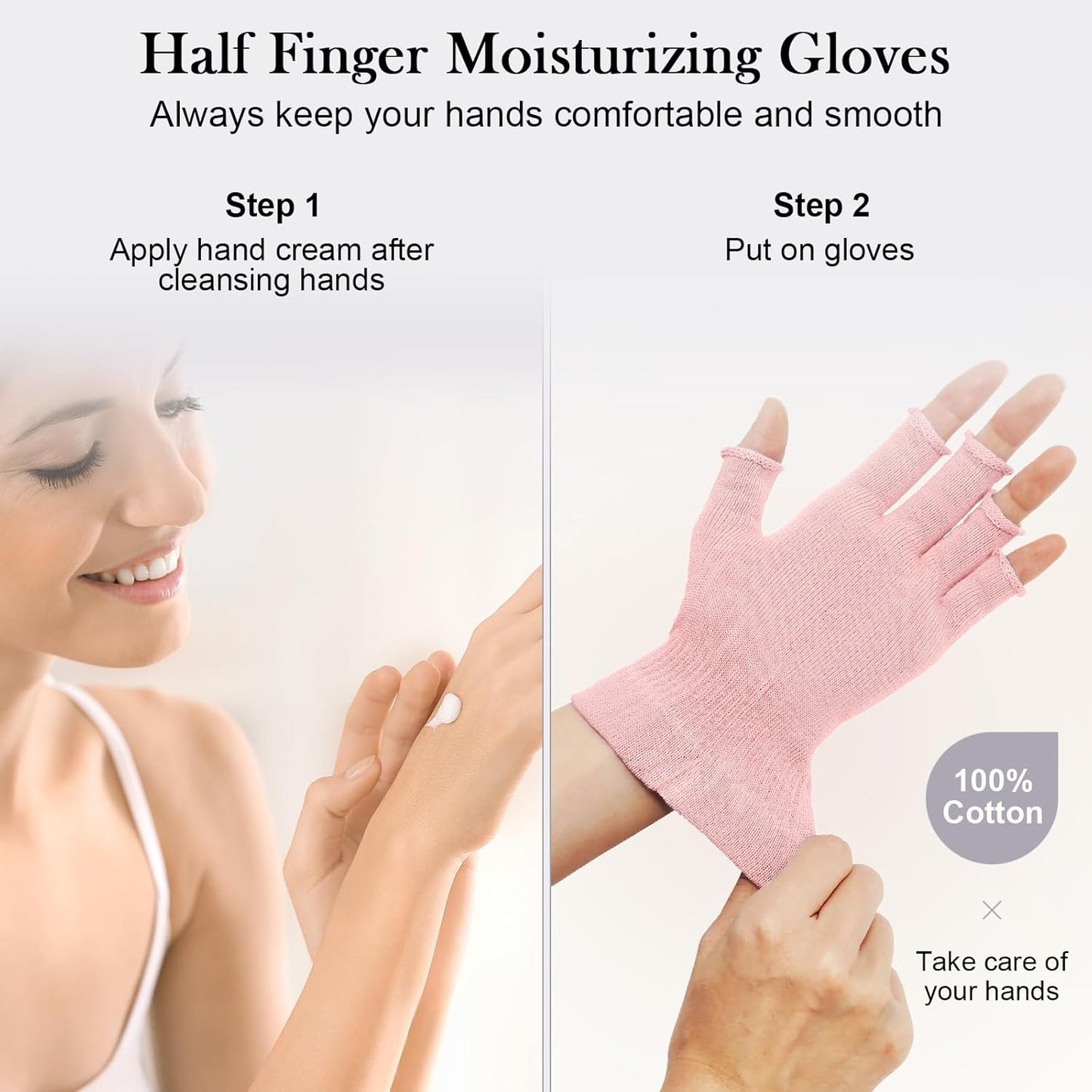 MIG4U Fingerless Moisturizing Gloves, Half Finger Touchscreen Beauty Glove for Eczema, SPA, Dry Hands, Skin Treatment, Summer Sun UV Protection, Pink, 1 Pairs S/M