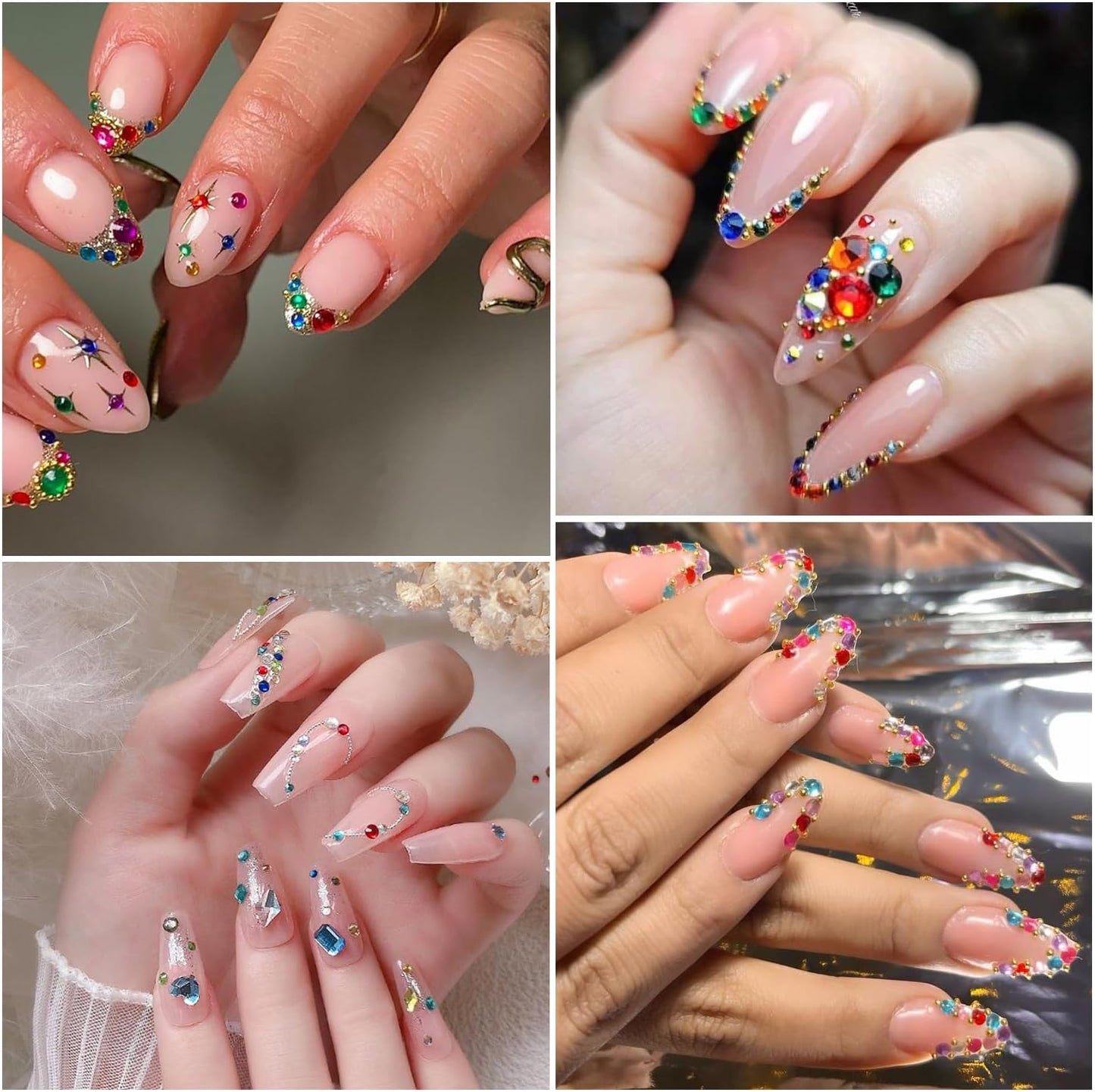 1140Pcs Colorful Rhinestones Nail Charms,3D Sparkling Flat Back Nail Rhinestones Mini Nail Gems for Acrylic Crystals Half Rounded Nail Diamonds Bling Nail Jewelry Accessories DIY Glitter for Crafts