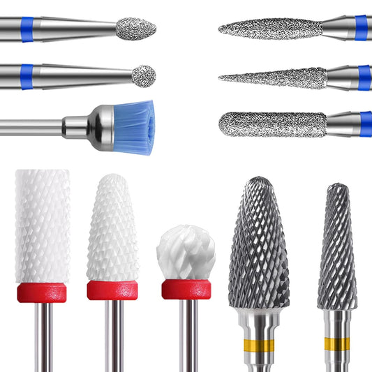 11 Pcs Ceramic Nail Drill Bits, 3/32 Inch Tungsten Alloy Professional Nail Drill Bits, Safety Diamond Bits, for Removing Gel Acrylic Cuticle Nail Drill for Manicure Pedicure