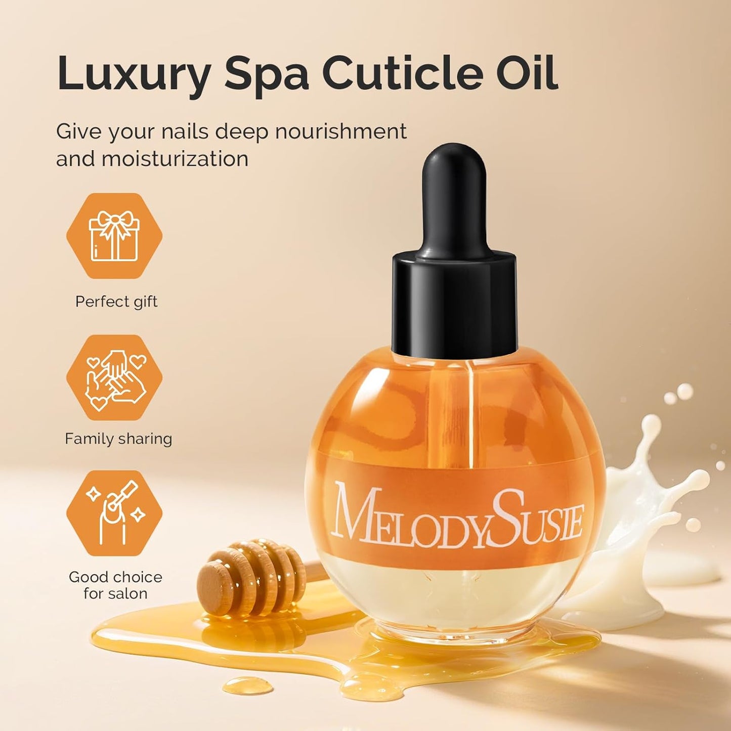 MelodySusie 50ml Honey Milk Cuticle Oil with Olive, Jojoba, Grape Seed& Sunflower Seed - Nourishing & Strengthening Treatment for Dry, Brittle Nails & Cuticles
