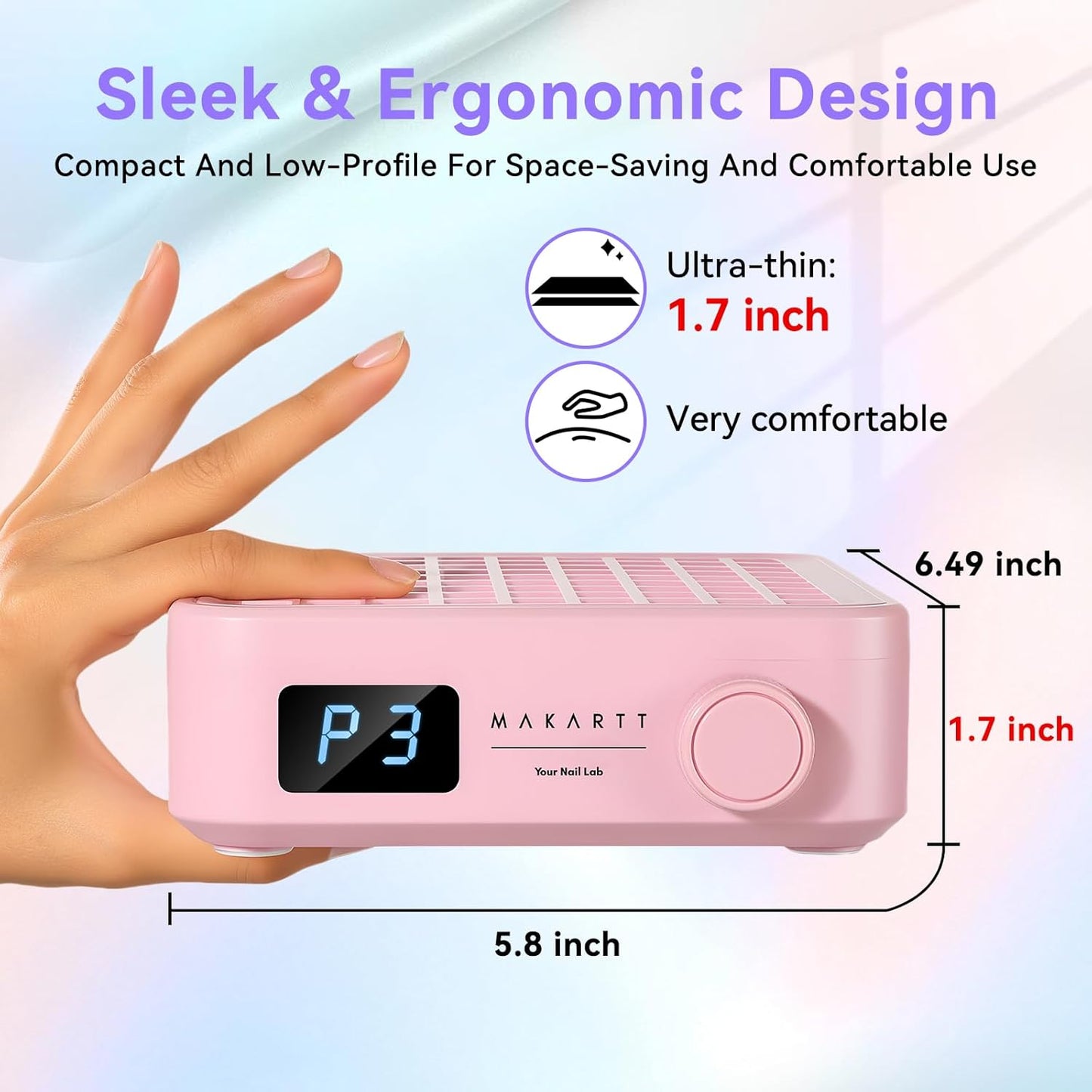 Makartt Professional Nail Dust Collector – Powerful Dust Collector Nail Tech Quite Suction Machine for Acrylic Nails Manicure & Pedicure Salon & Home Use Includes 10pcs Filters & Dust Brush Pink