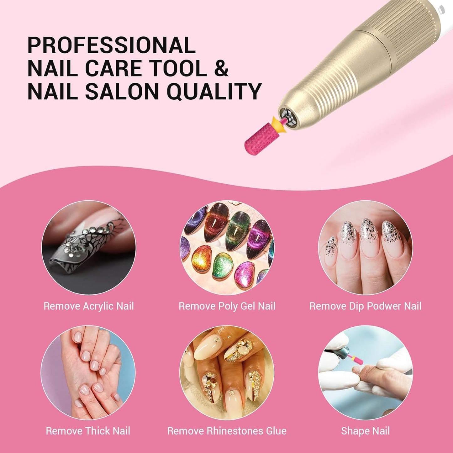 MelodySusie Safety Nail Drill Bits, 3/32'' Smooth Round Top Large Barrel Carbide Bits, Suitable for Manicure Pedicure Cuticle Gel Polishing, Beginners Bits, Pink Blossom, Series Bit-S, XF