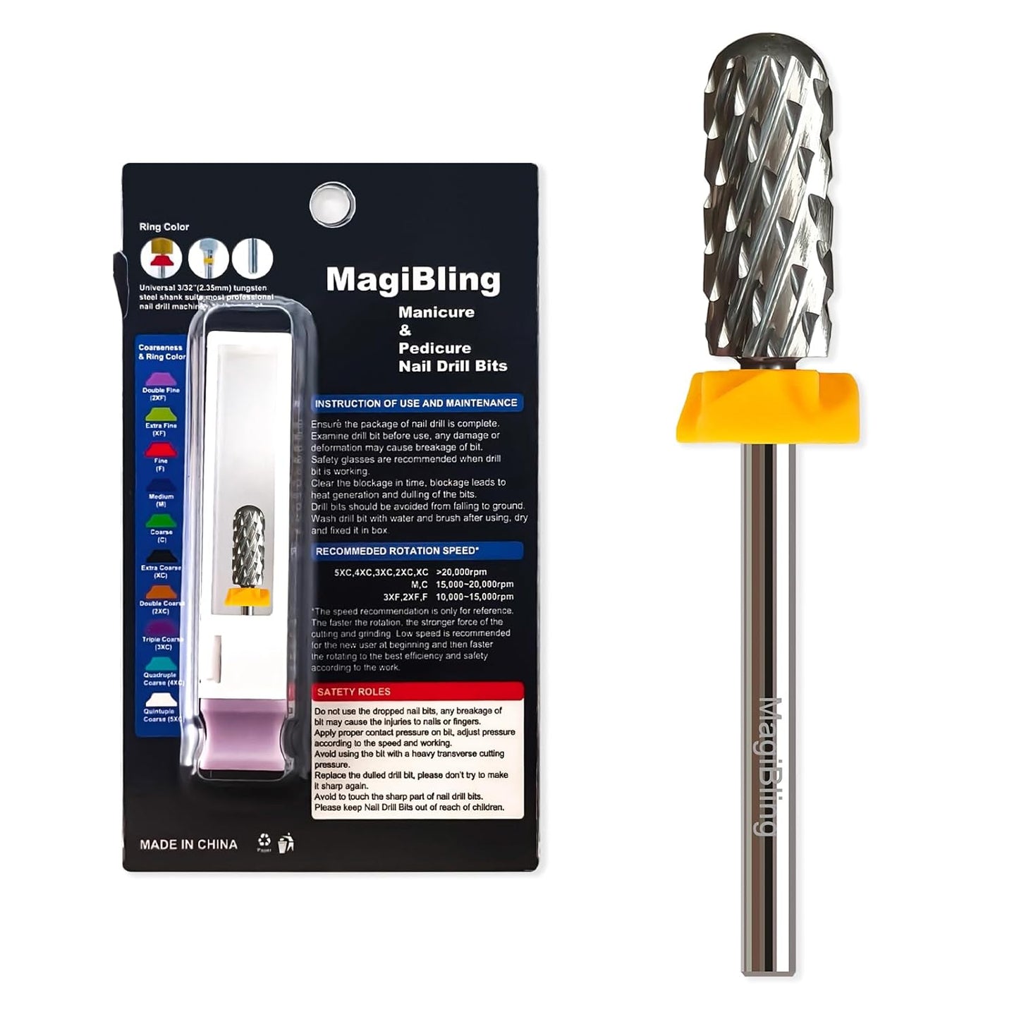 Super Cut Small Barrel 3/32'' Safety Tungsten Nail Drill Bits, Remove Gel Fast, Right handed, Suitable for Manicure Pedicure Cuticle Gel Polishing, Classic Round Top Bits, Double Coarse.