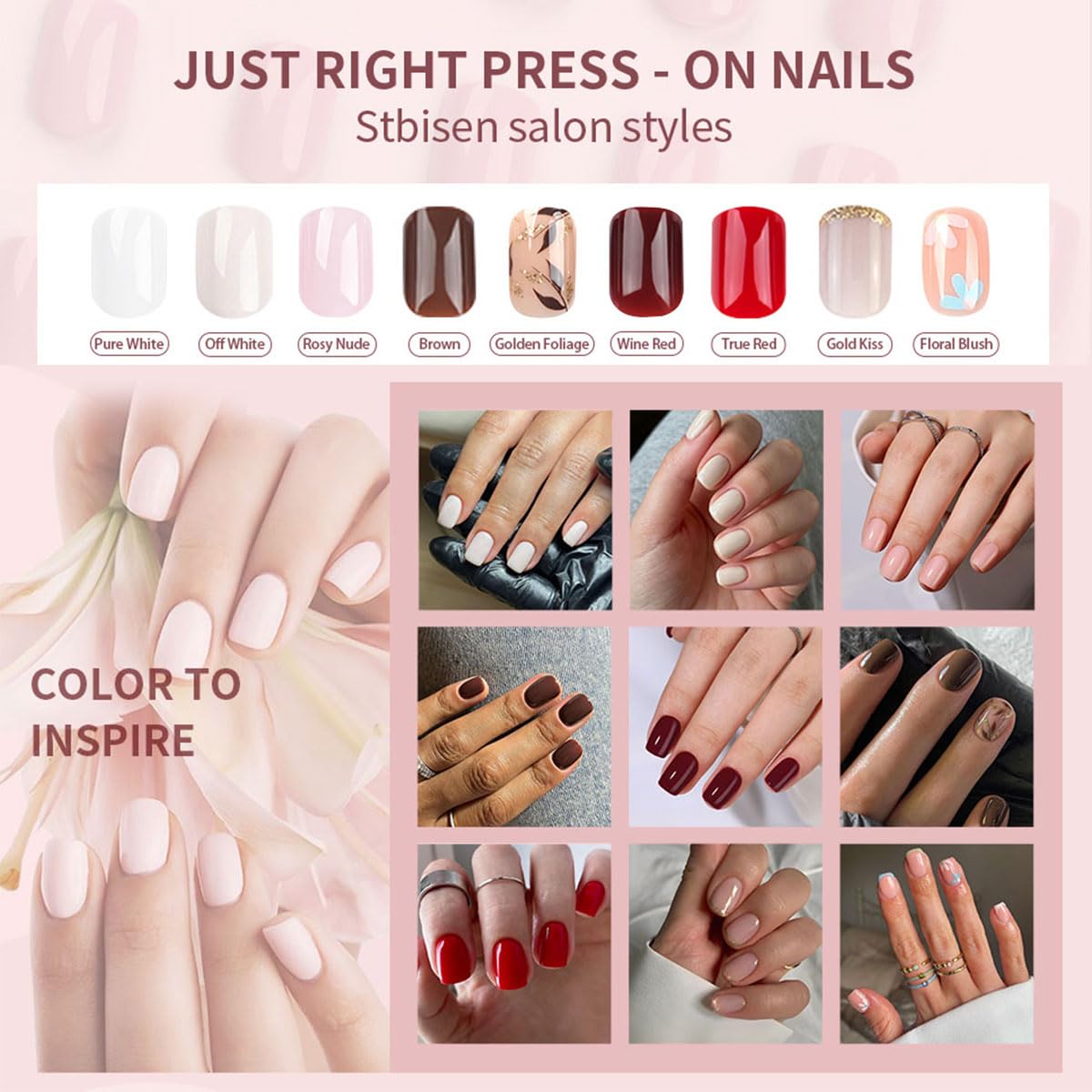 Press on Nails Short Square, Ivory Fake Nails Kit, Fashion Glossy Acrylic Press on Nail, Natural Stick on Nail, Thick Reusable Glue on Nails Short Press on Nail for Women, 30Pcs