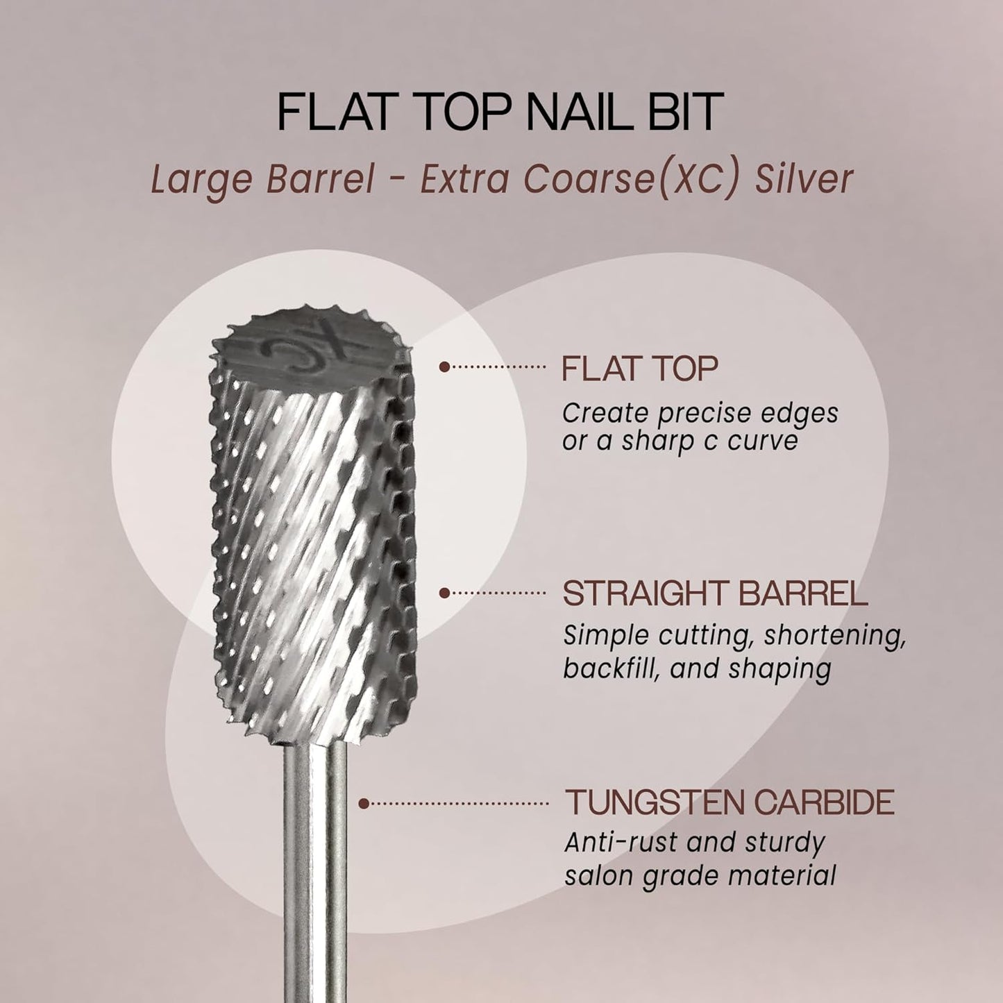 PANA Professional 3/32" Shank Size - Flat Top Large Barrel Silver Carbide Bit Extra Coarse Grit - Nail Drill Bit for Dremel Machine