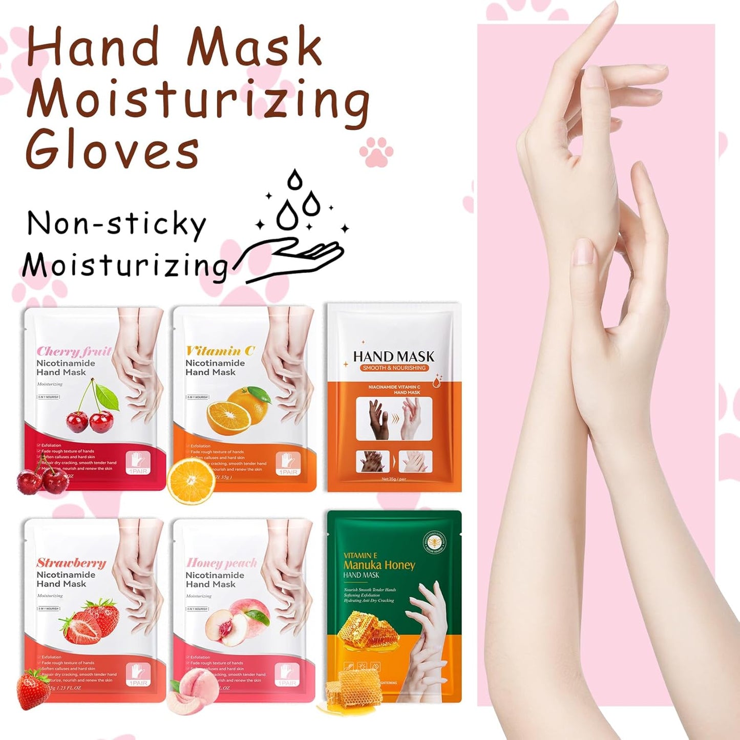 Hand Masks, 6 Pairs Hydrating Exfoliating Hand Peeling Mask, Smooth Hand Masks Moisturizing Gloves Overnight for Dry, Rough, Cracked Hands, Hand Skin Moisturizer Glove for Women Men（B