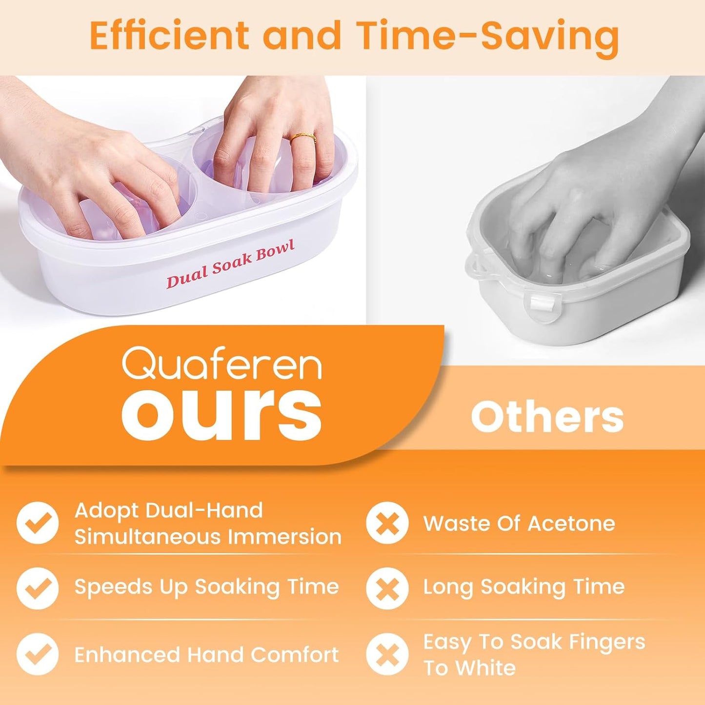 Dual Nail Soaking Bowl Acetone Proof: 2-in-1 Dip Powder Gel Nail Polish Remover Soak off Bowl for Women - Time-Saving Acrylic Nail Remover Kit for Home Salon (Big Size, Cream)