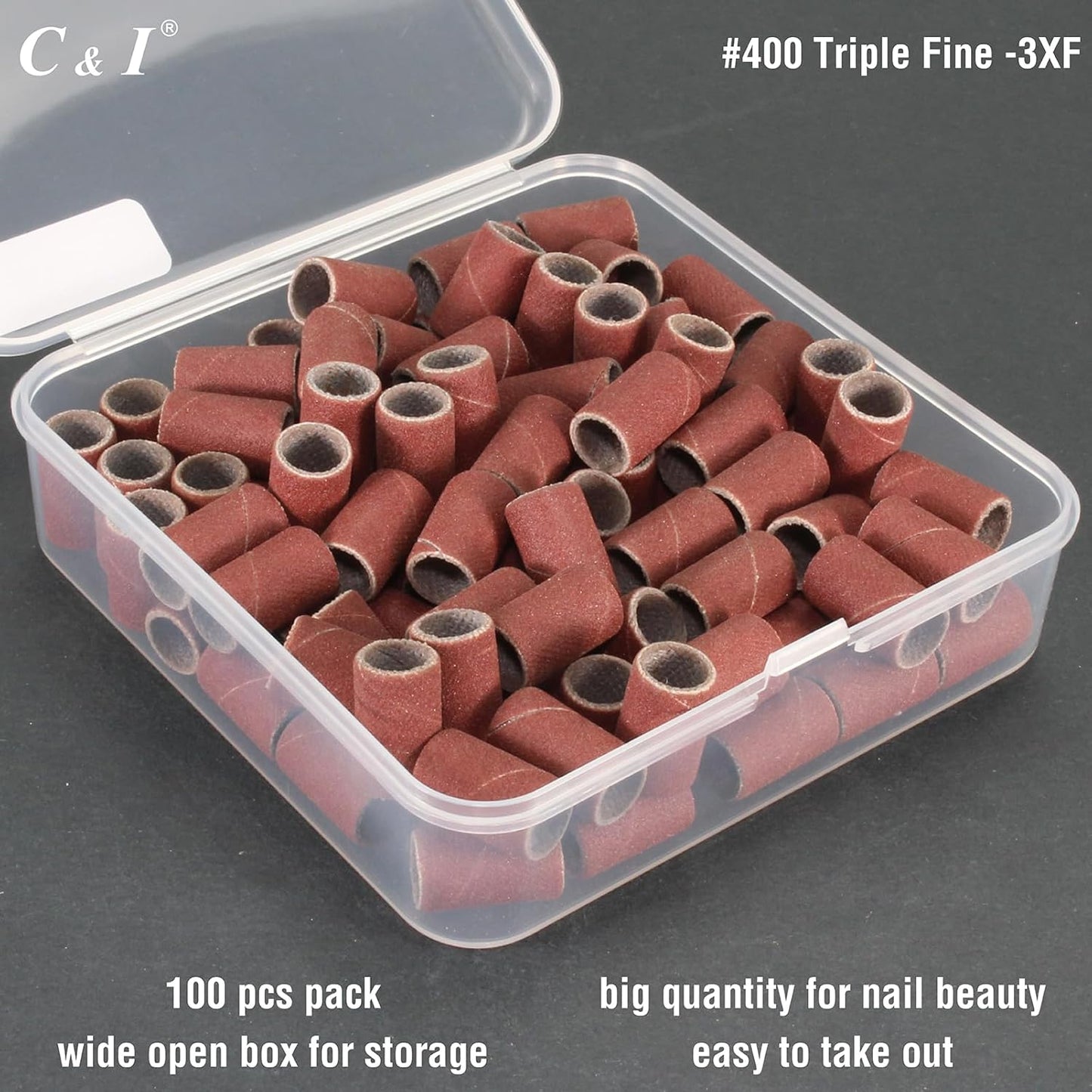 C & I Nail Sanding Bands 100 PCS Plus Upgrade Mandrel 1 PC, Nail Drill Bits for Acrylic Gel Nails Remove, Natural Nails Buffer for Nail Prep and Nail Shiner (Brown, #400 Triple Fine)