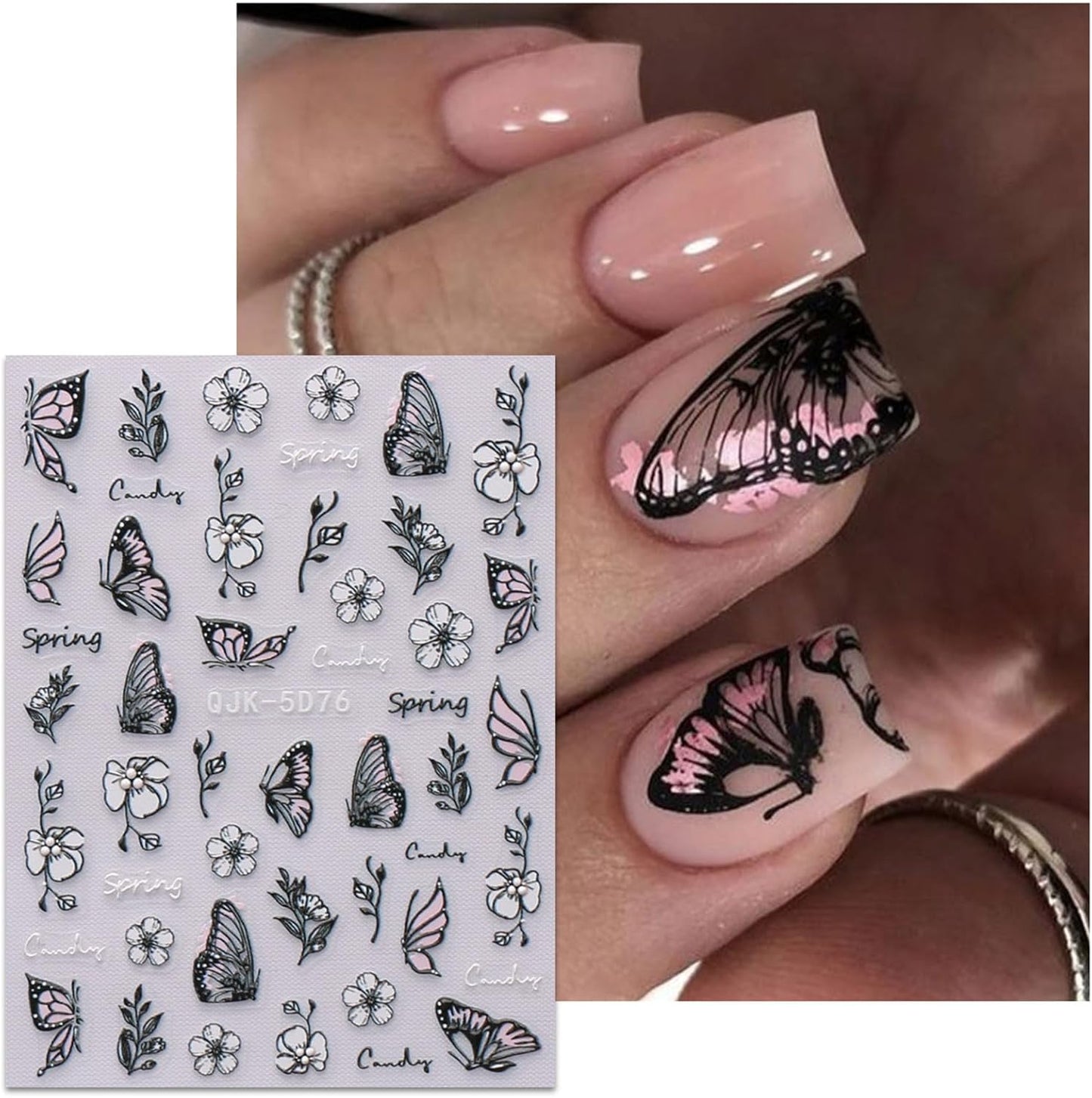 JMEOWIO 6 Sheets 3D Embossed Spring Flower Nail Art Stickers Decals Self-Adhesive Pegatinas Uñas 5D Colorful Summer Floral Leaf Nail Supplies Nail Art Design Decoration Accessories