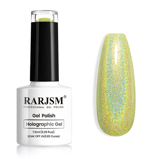 RARJSM Holographic Nail Polish Light Green Gel Polish Unicorn Effect Nail Gel 7.5ML Curing Required Nail Art Colors Home Manicure