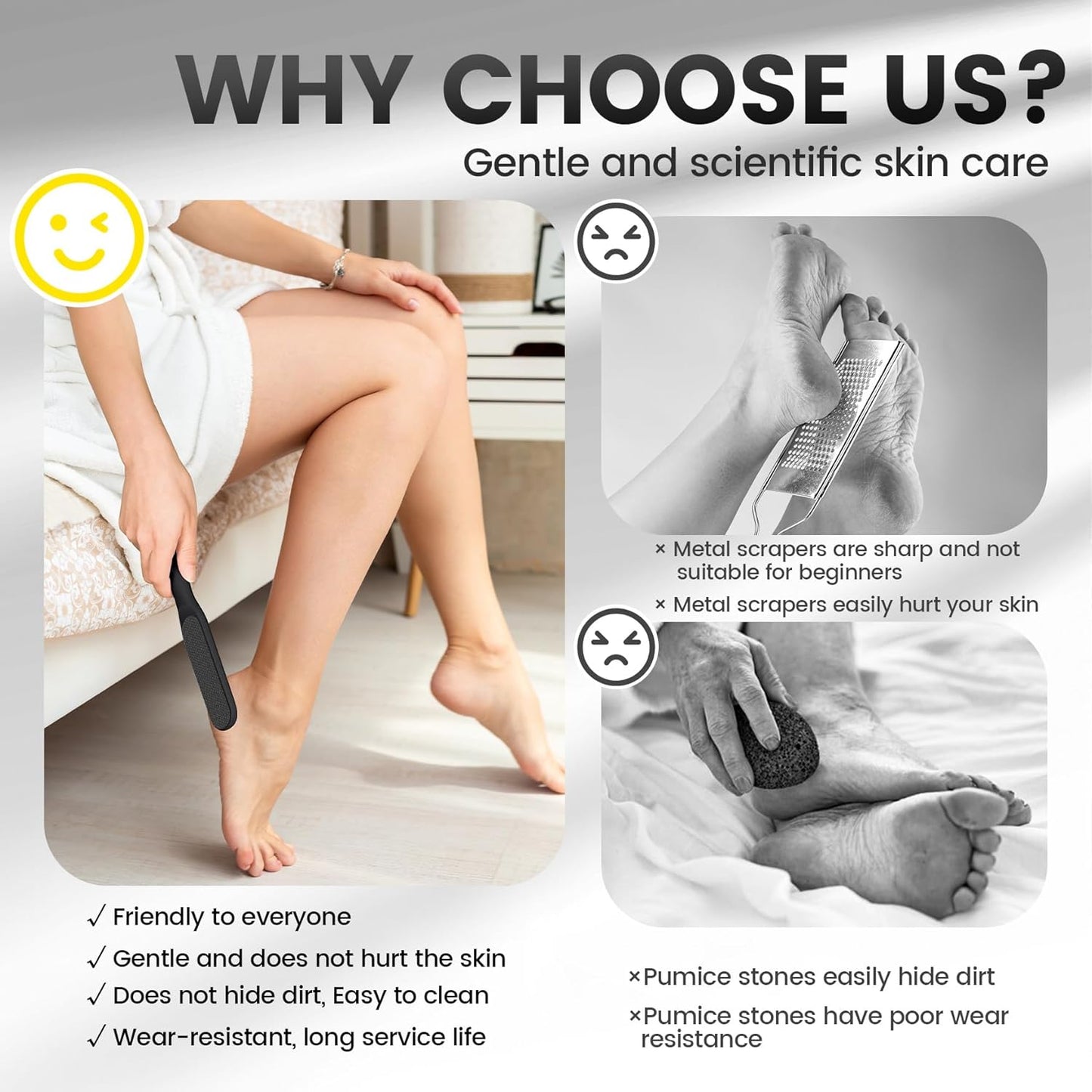 BEZOX Double-Sided Glass Foot File Callus Remover(1 PCS), Foot Scrubber for Dead Skin, Smooth Feet Pedicure Tools for Feet, Pumice Stone for Feet, Heel Scraper for Cracked Heels - Black