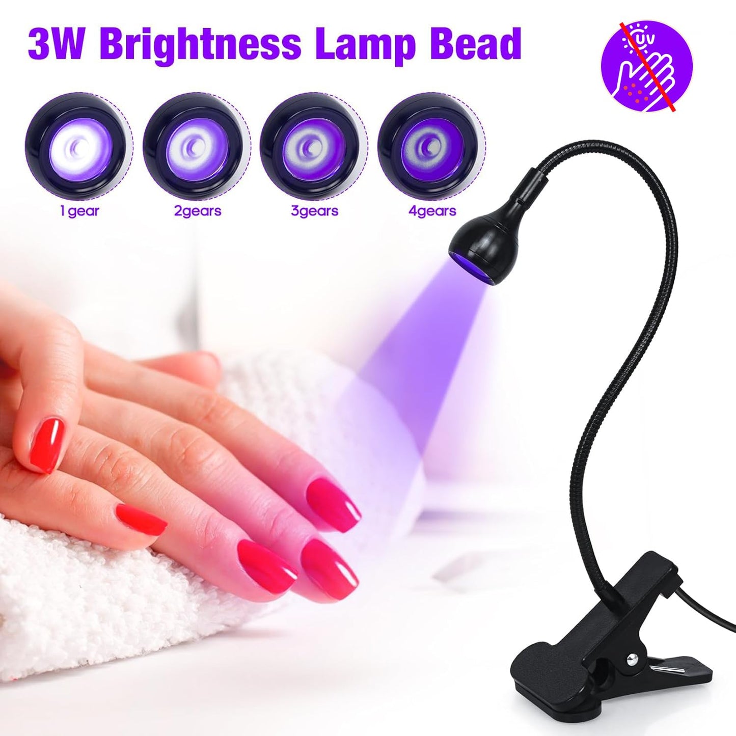 AORAEM Nail Lamp LED Nail Manicure Dryer Curing Light with Black Gooseneck and Clamp for Gel Nails