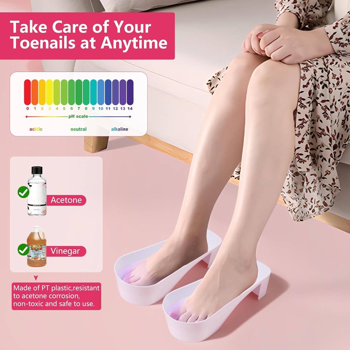 Toe Nail Soaking Bowl Acetone Proof: 1Pair Soak Off Dip Powder Gel Polish Remover - Manicure Bowl for Toenails Soaking with Cuticle Pusher, Cuticle Peeler, Nail File Buffer (White)