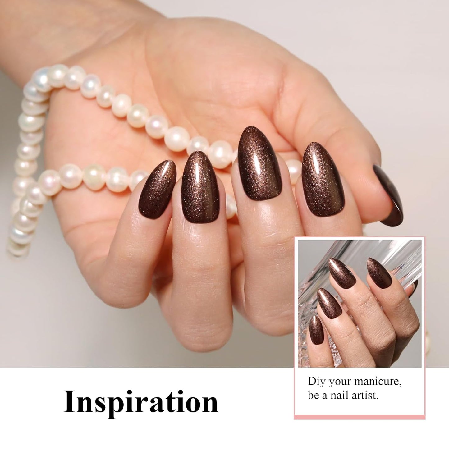 Imtiti Pearl Gel Nail Polish,0.5 Fl Oz Brown Glitter Drawing Gel Polish Shell Thread Shimmer Mermaid Nail Gel Polish Soak Off UV LED for Home DIY Nail Art Manicure Salon