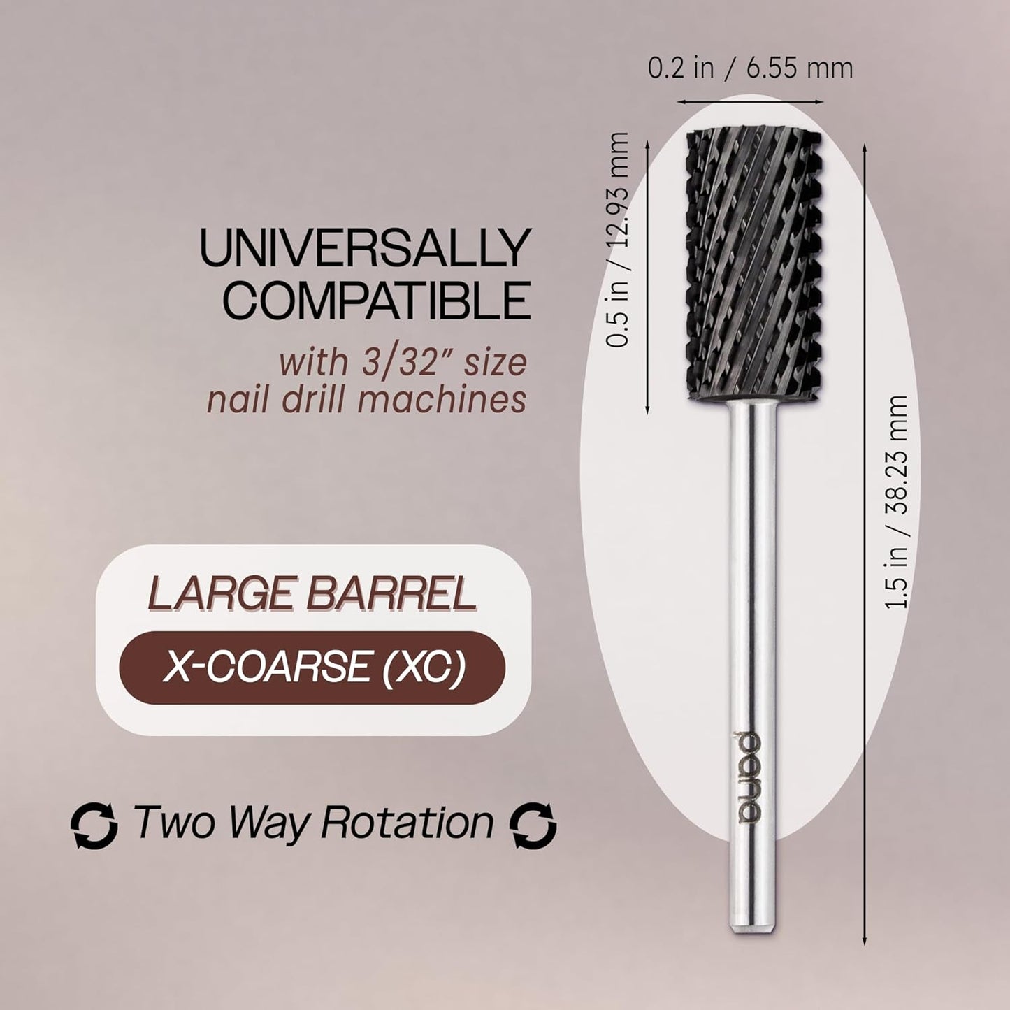 PANA Professional 3/32" Shank Size - Flat Top Large Barrel Carbide Bit - Nail Drill Bit for Dremel Machine (Silver, Gold, DLC Black) (Extra Coarse, DLC Black)