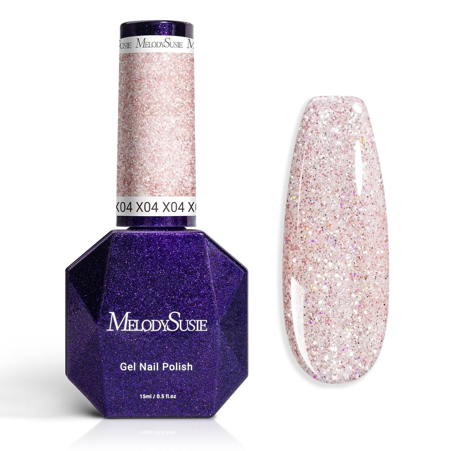 MelodySusie Galaliver Glitter Gel Nail Polish, 15ML Sparkly Shimmer Gel Polish Soak Off UV LED Cured Long Lasting Gift for Women DIY Nail Design Nail Art Manicure Bright Pink X04