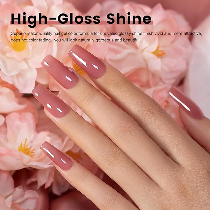 RARJSM Nude Gel Nail Polish Dark Pink Neutral Skin Tone Sheer Jelly Gel Polish 1PC 15ml Single Bottle Cream Transparent Pink Nail Gel Polish Soak off UV LED Cured for Home Salon DIY Manicure