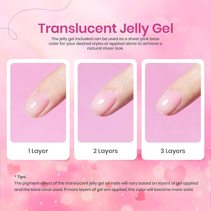 Beetles Pink Gel Nail Polish, 6 Colors Hot Pink Glitter Bright Jelly Gel Polish Soak off Uv LED Cured Nail Art Design Salon Home DIY Manicure Gifts for Women