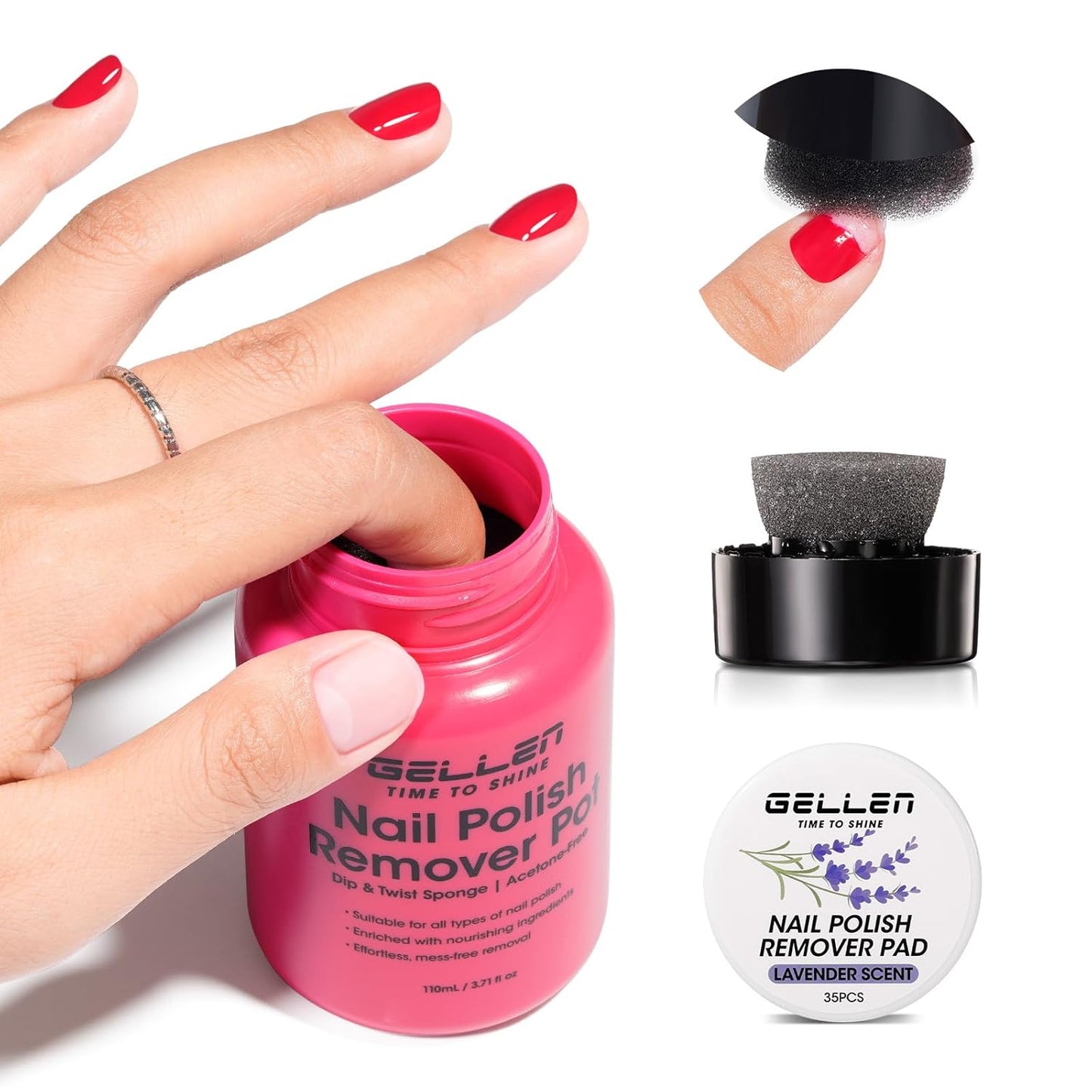 Gellen Nail Polish Remover, Dip Twist Sponge Nail Polish Remover Pot For Fingernail Toenail, Non-Acetone Fragrance Free, 5-9s Quick Removal, Lavender Scent No drying Formula Shea Butter & Vitamin E