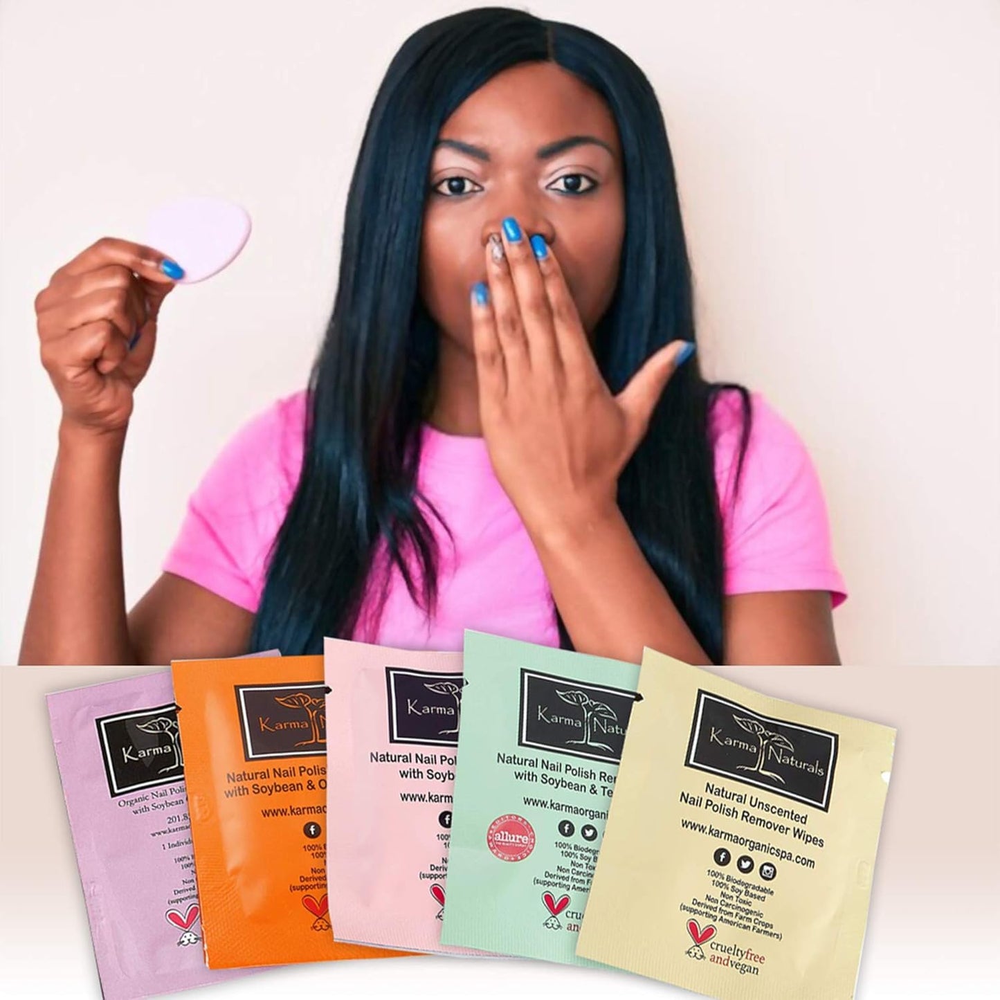 Karma Organic Natural Nail Polish Remover Pads/Wipes with Soybean Oil, Bundles Non-Toxic Vegan and Cruelty Free – bundle of 5/50 Wipes