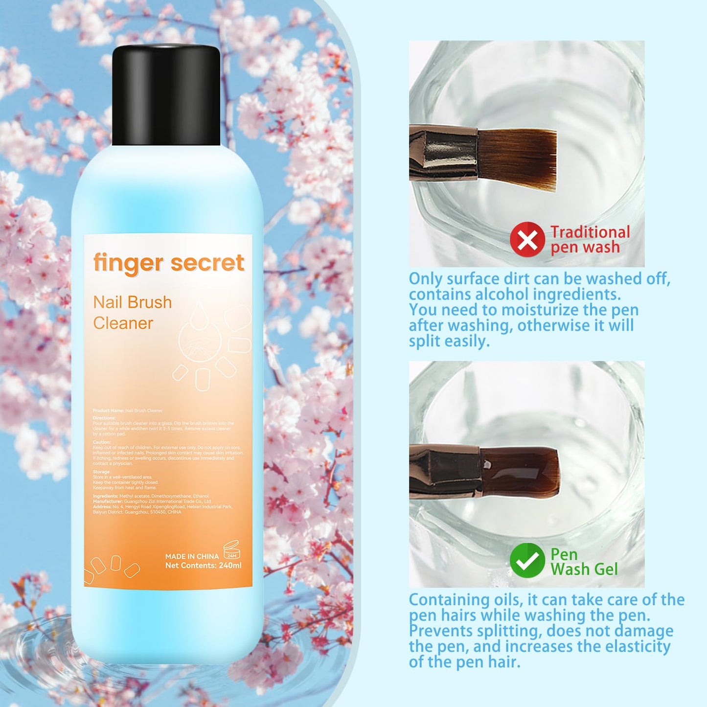 Brush Cleaner 8FL.OZ,Nail Brush Cleaner Liquid Quickly Clean Gel Polish Nail Art Brush Nail Painting Acrylic Nail Brush DIY Salon At Home 240ml