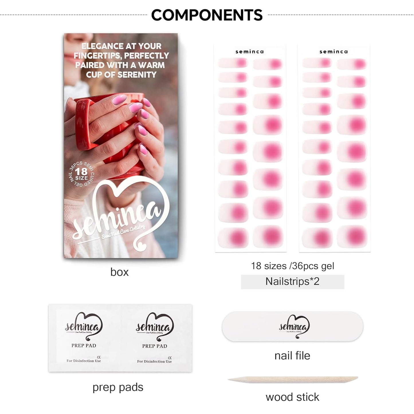 Semi Cured Gel Nail Strips-Blush Pink Ombre Nail Stickers for Romantic & Bridal Audiences Salon Quality Easy Apply and Peel Off Works with Any UV/LED Lamps(Pink Halo)